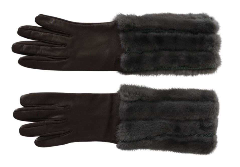 Gants mi-manches élégants en cuir Dolce &amp; Gabbana en marron