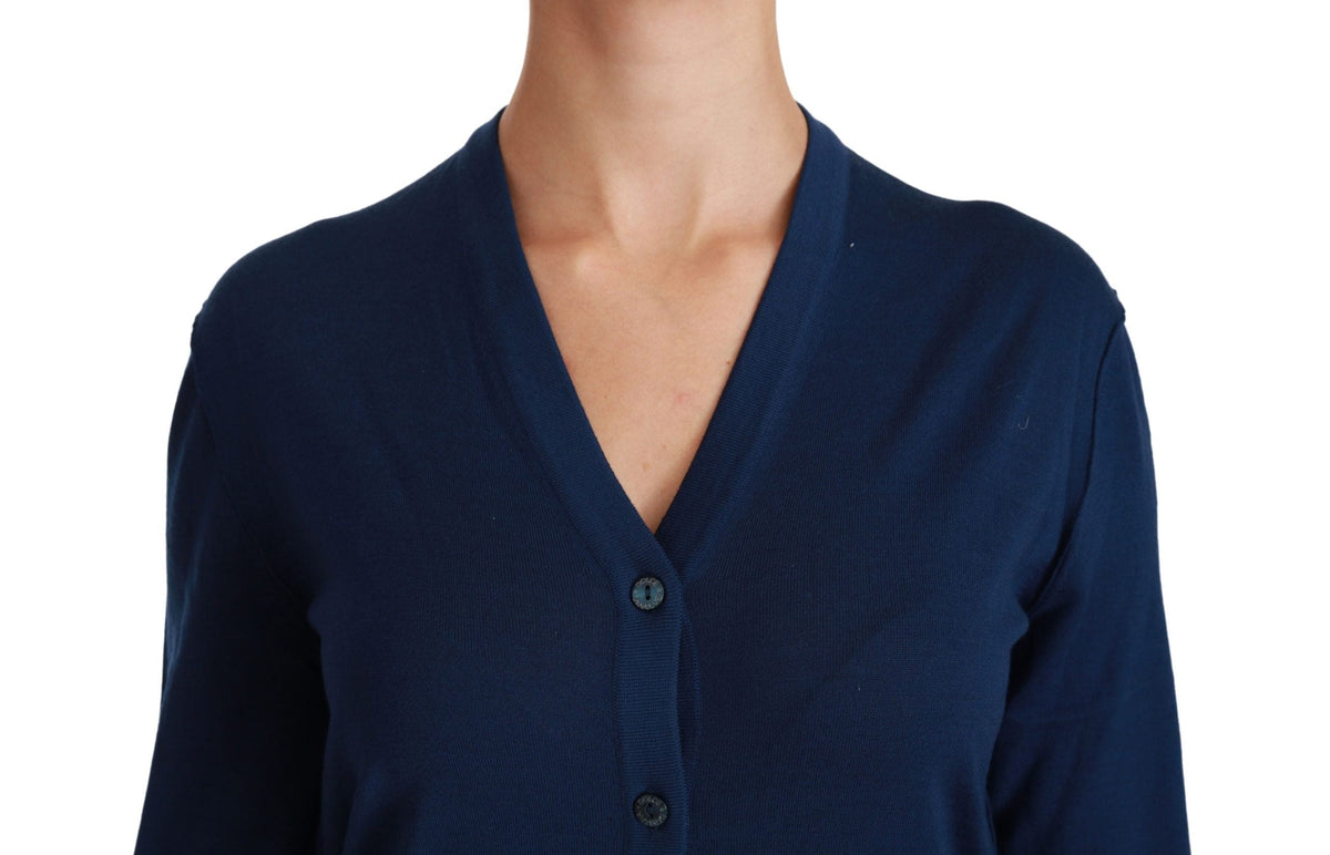 Dolce &amp; Gabbana - Cardigan élégant en laine vierge bleue