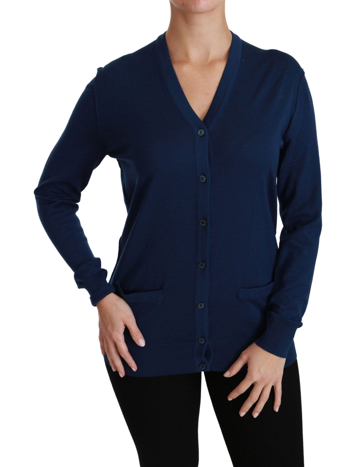 Dolce &amp; Gabbana - Cardigan élégant en laine vierge bleue