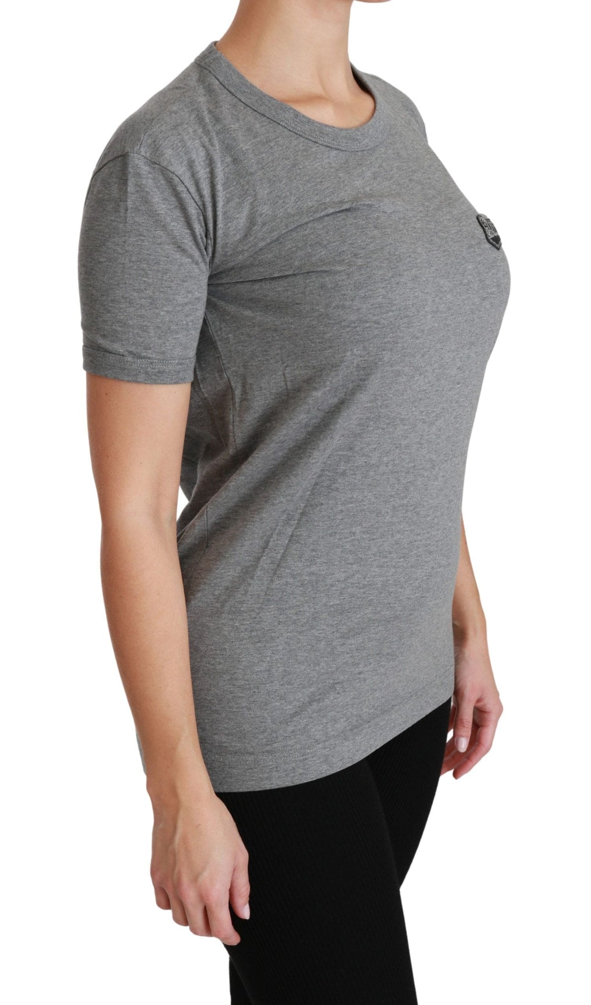 T-shirt ras du cou gris chic avec patch Amore de Dolce &amp; Gabbana