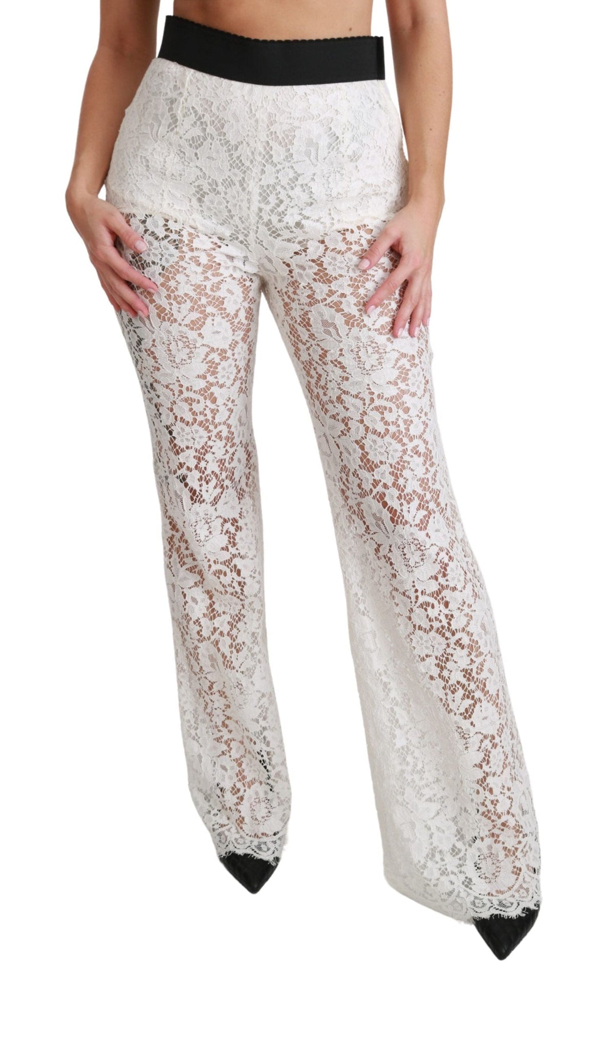 Pantalon taille haute élégant en dentelle blanche Dolce &amp; Gabbana