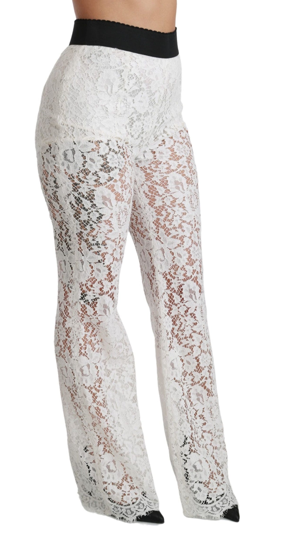 Pantalones elegantes de cintura alta con encaje blanco de Dolce &amp; Gabbana