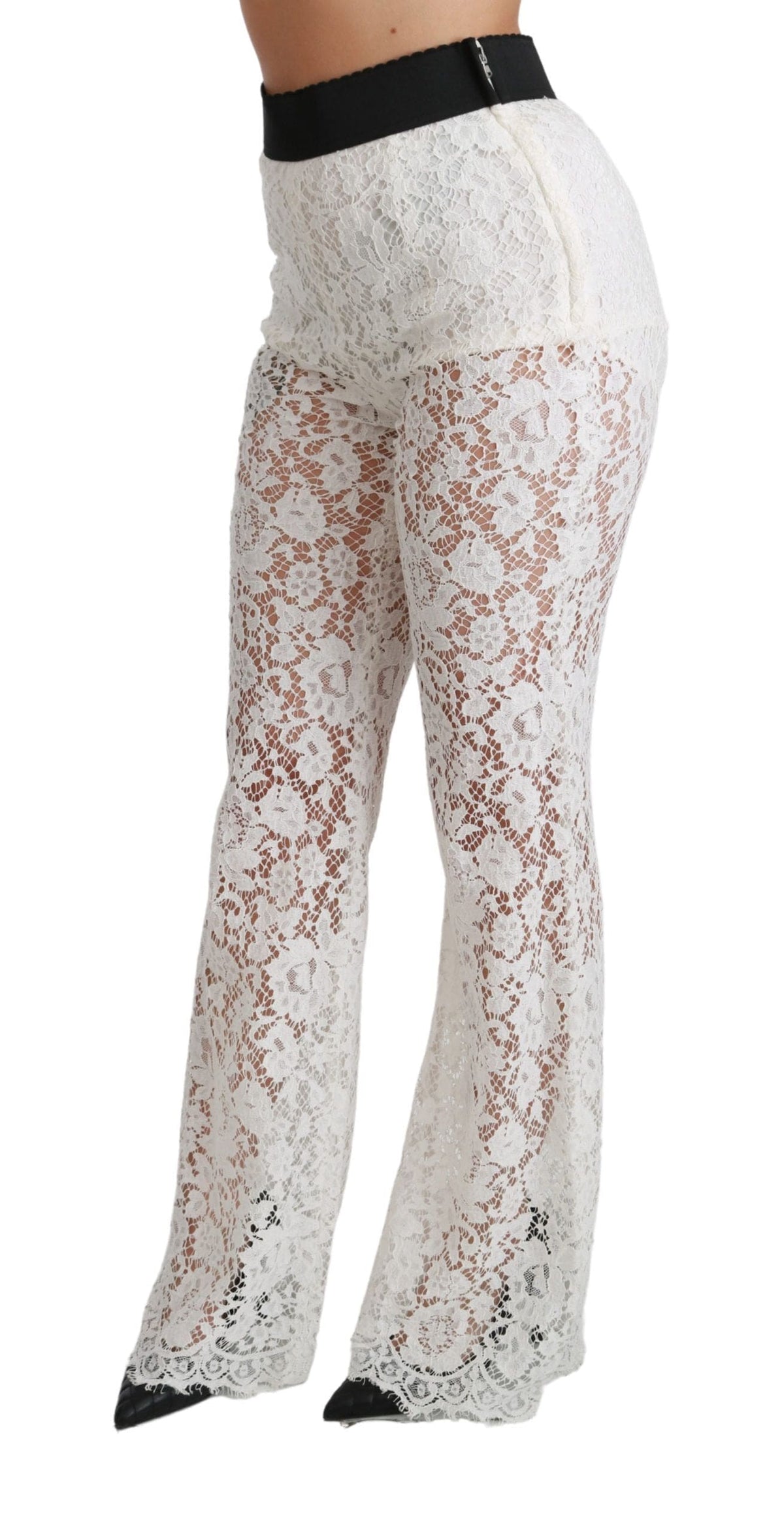 Pantalones elegantes de cintura alta con encaje blanco de Dolce &amp; Gabbana