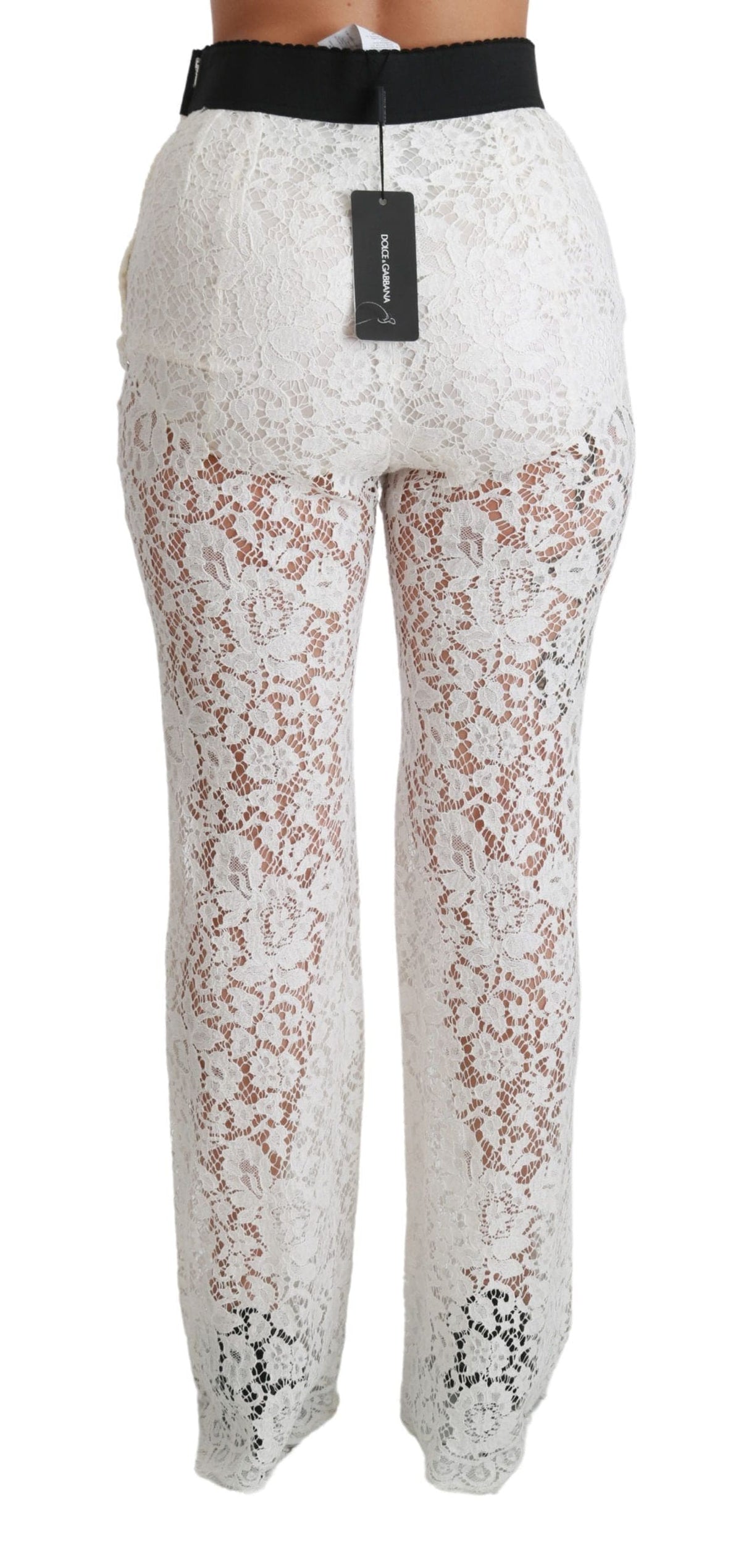 Pantalones elegantes de cintura alta con encaje blanco de Dolce &amp; Gabbana