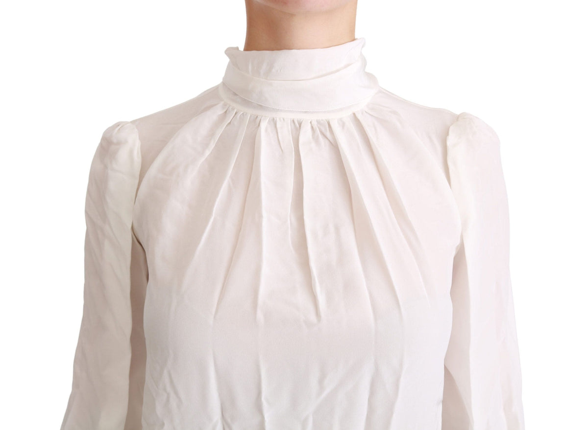 Blusa elegante de seda blanca con cuello alto de Dolce &amp; Gabbana