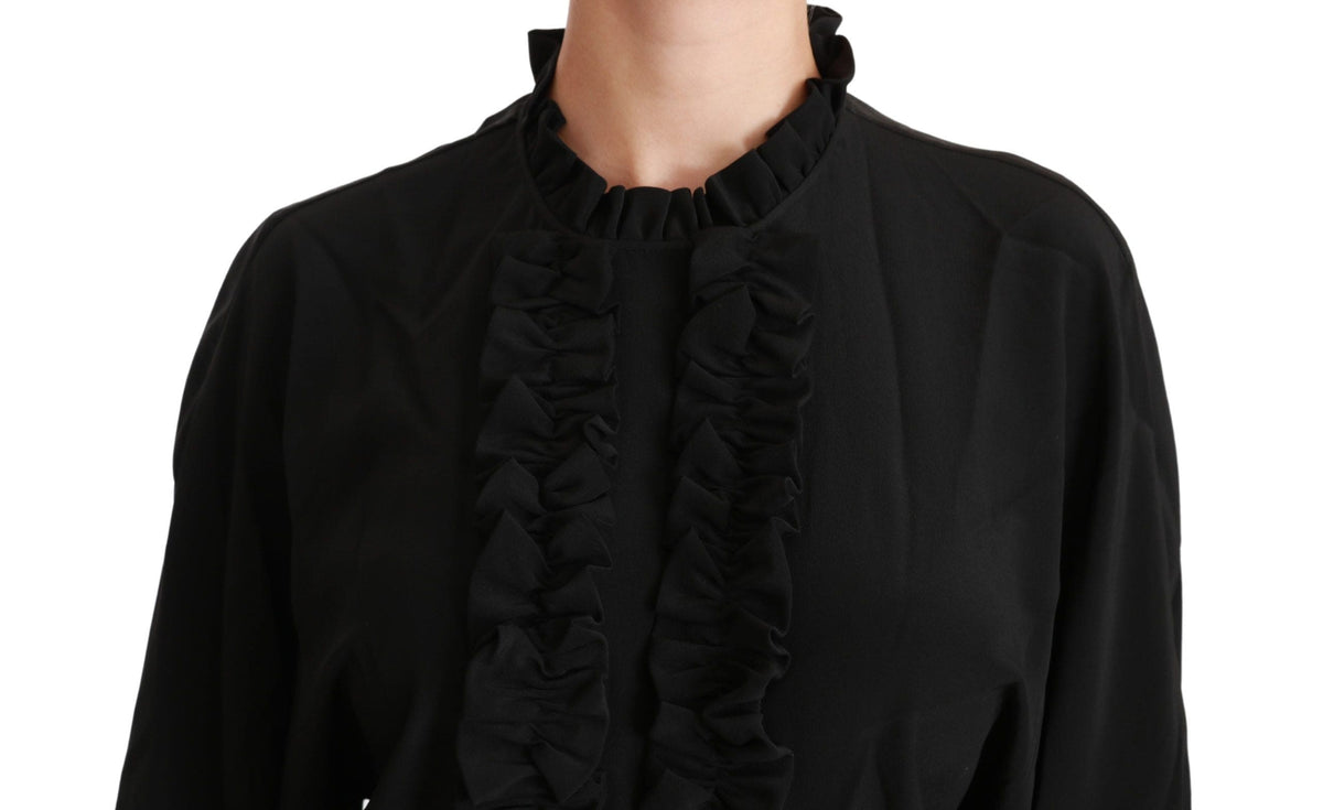 Blusa elegante de seda negra de manga corta de Dolce &amp; Gabbana