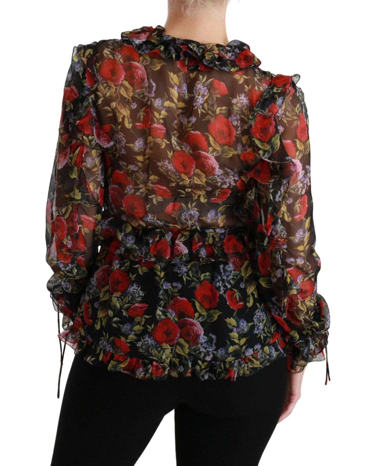 Blusa elegante de seda con mangas largas y estampado floral de Dolce &amp; Gabbana