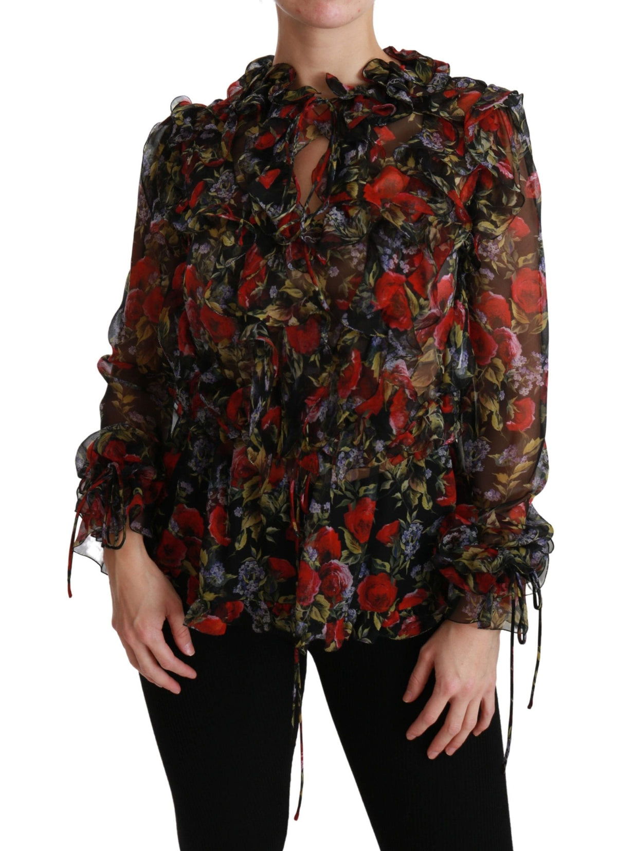 Blusa elegante de seda con mangas largas y estampado floral de Dolce &amp; Gabbana