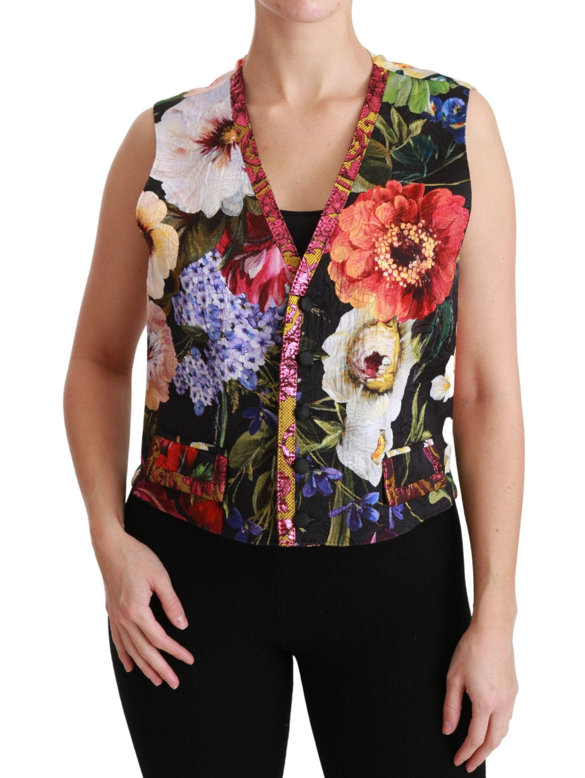 Gilet sans manches en brocart fleuri multicolore Dolce &amp; Gabbana