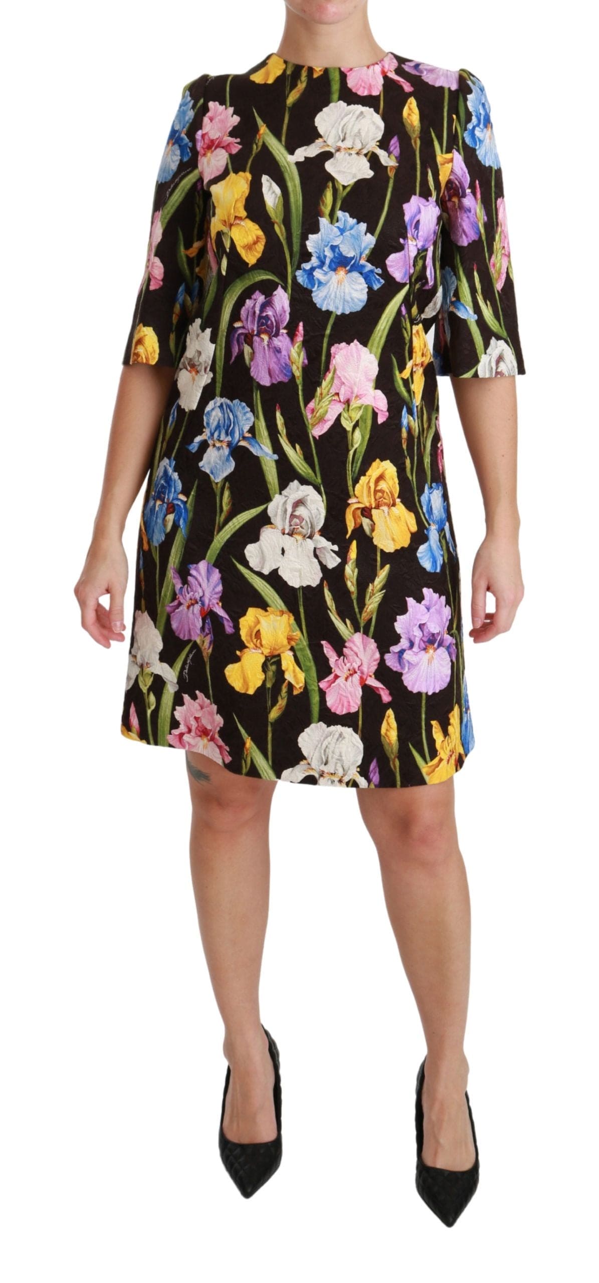 Robe courte droite en brocart fleuri Dolce &amp; Gabbana