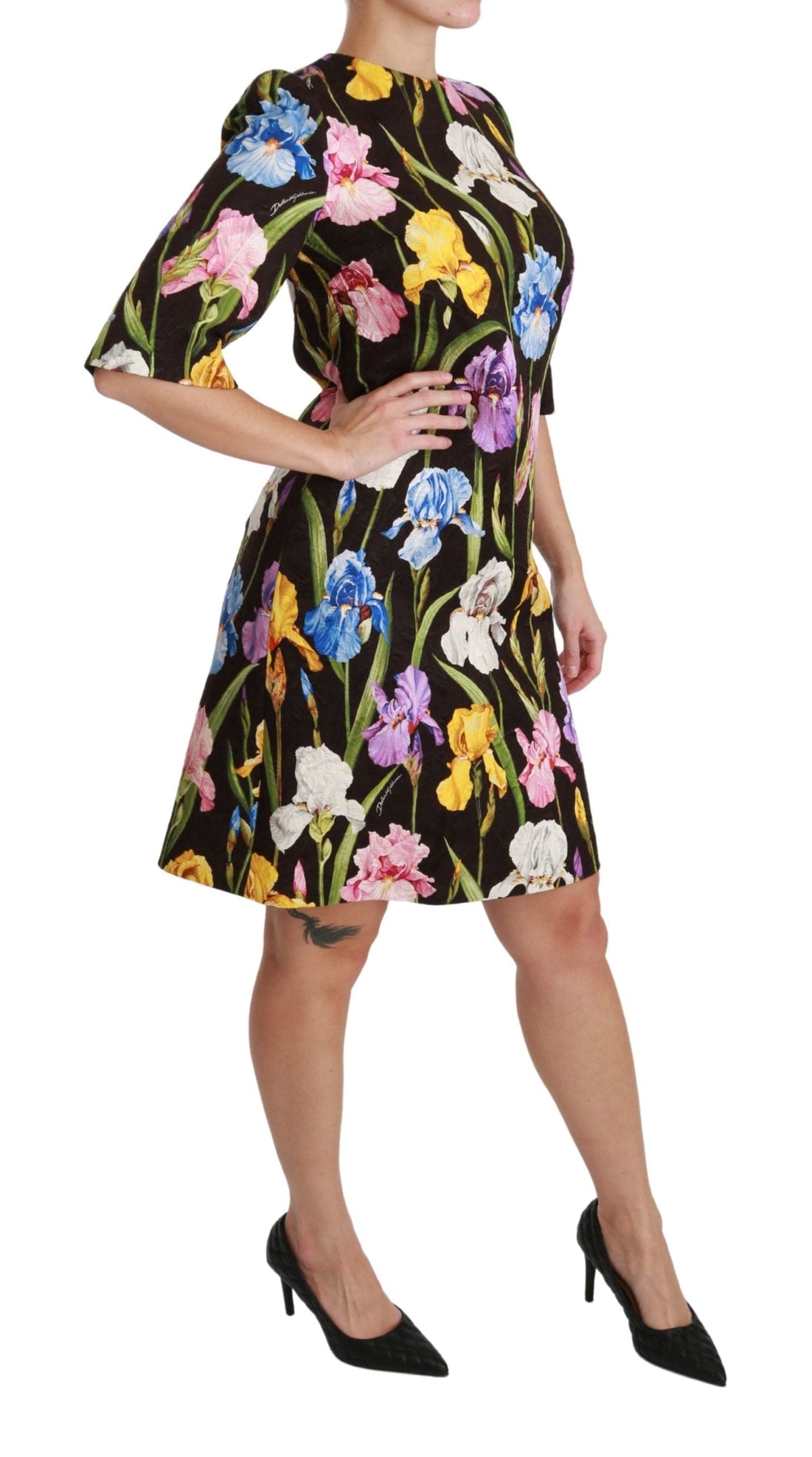 Robe courte droite en brocart fleuri Dolce &amp; Gabbana