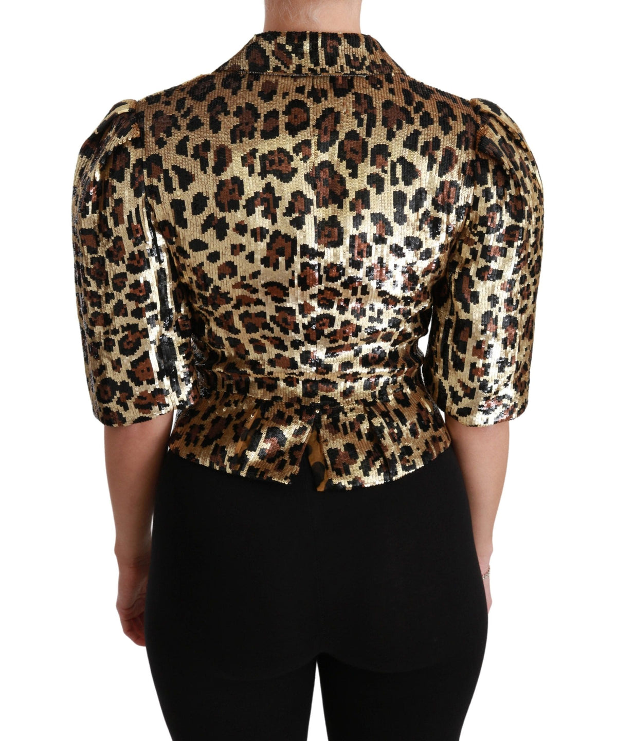 Blazer de manga corta con estampado de leopardo dorado de Dolce &amp; Gabbana