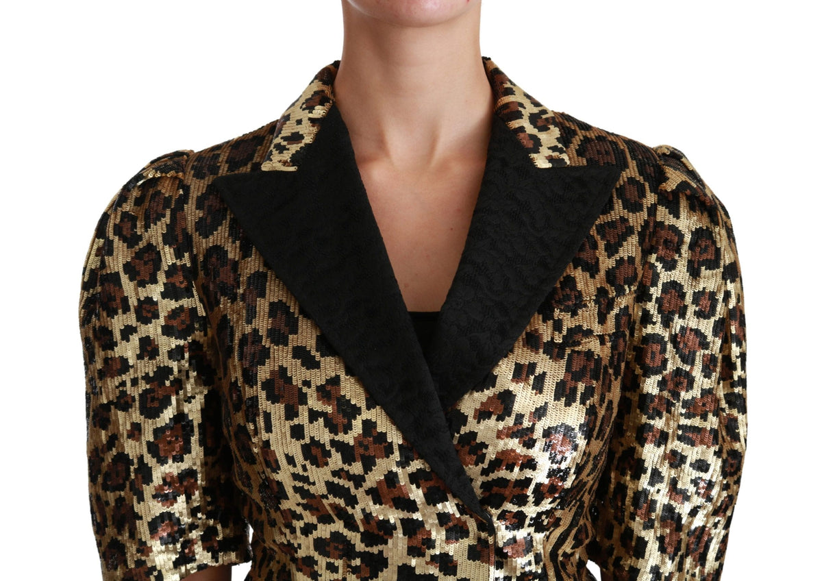 Blazer de manga corta con estampado de leopardo dorado de Dolce &amp; Gabbana