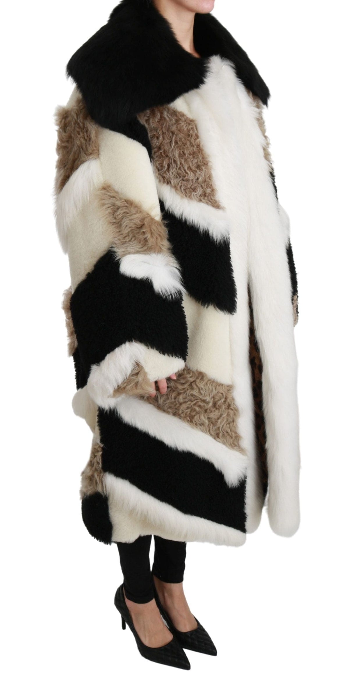 Manteau cape en peau de mouton multicolore élégant de Dolce &amp; Gabbana