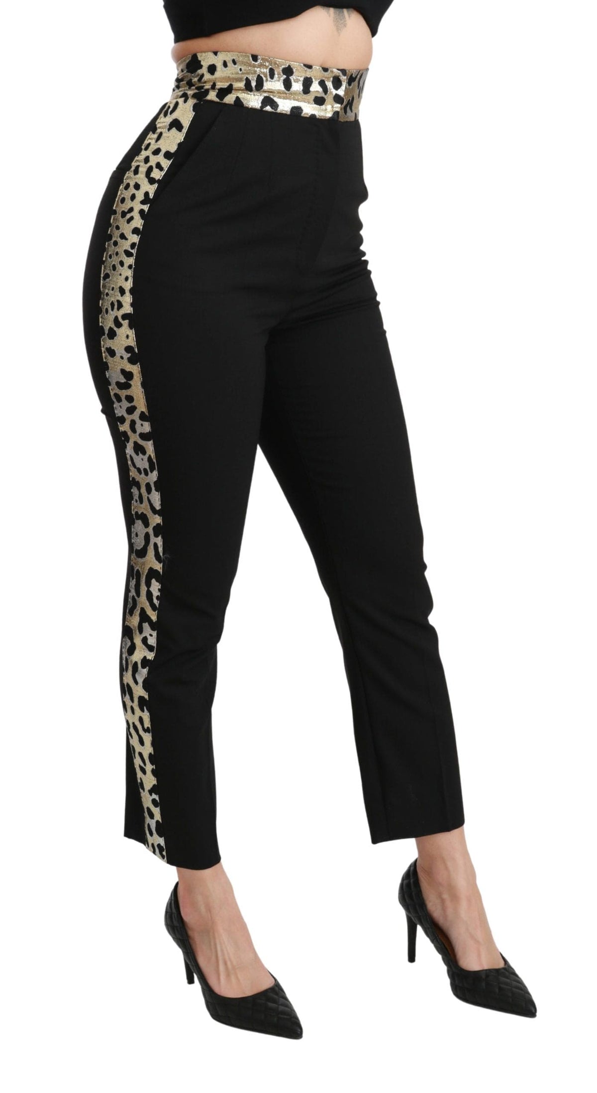 Pantalones de cintura alta con estampado de leopardo dorado en jacquard de Dolce &amp; Gabbana