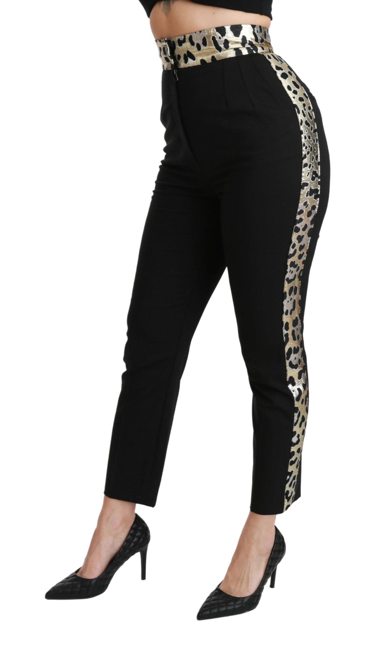 Pantalon taille haute en jacquard léopard doré Dolce &amp; Gabbana