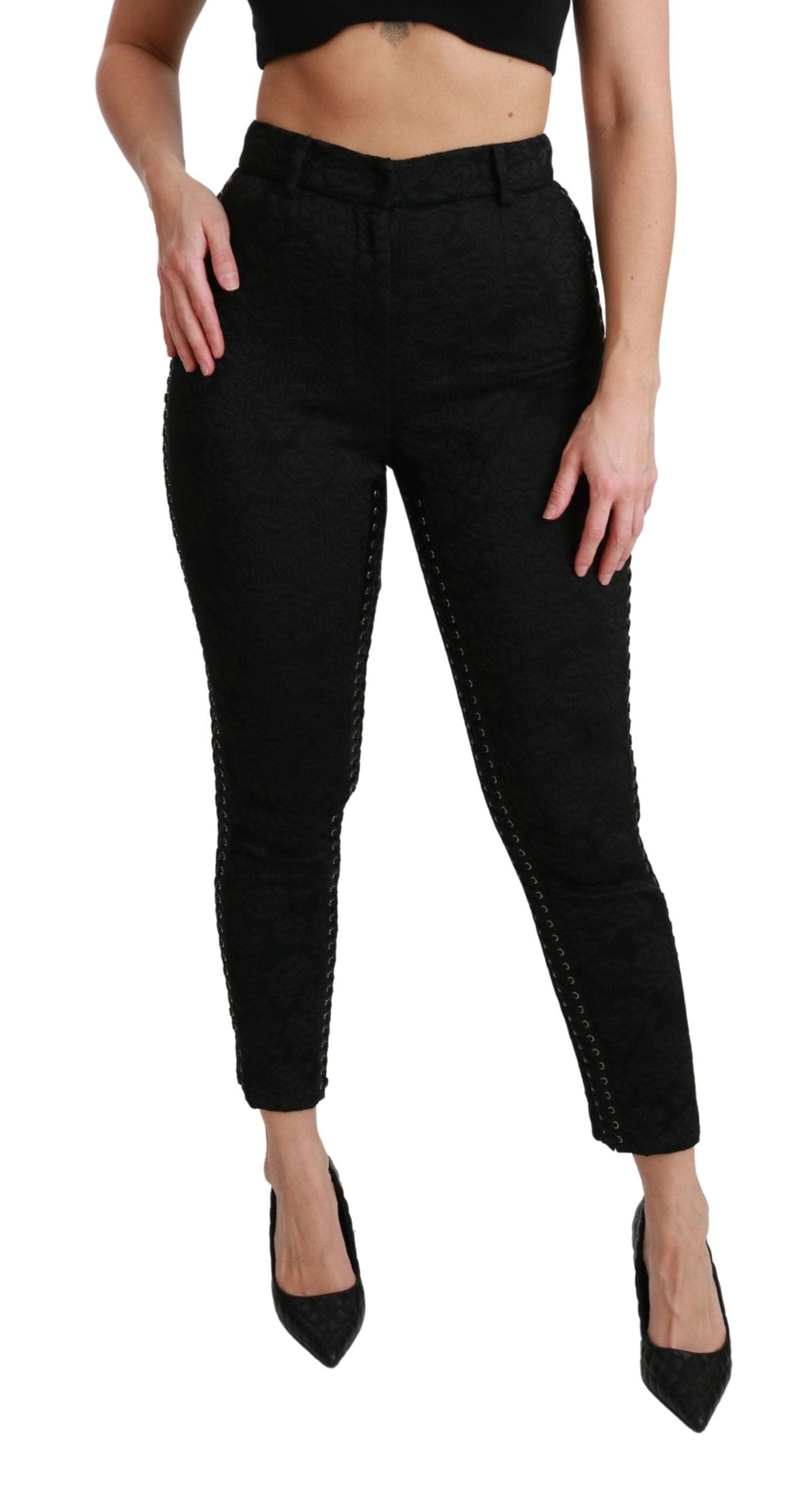 Pantalon skinny taille haute en brocart noir élégant Dolce &amp; Gabbana