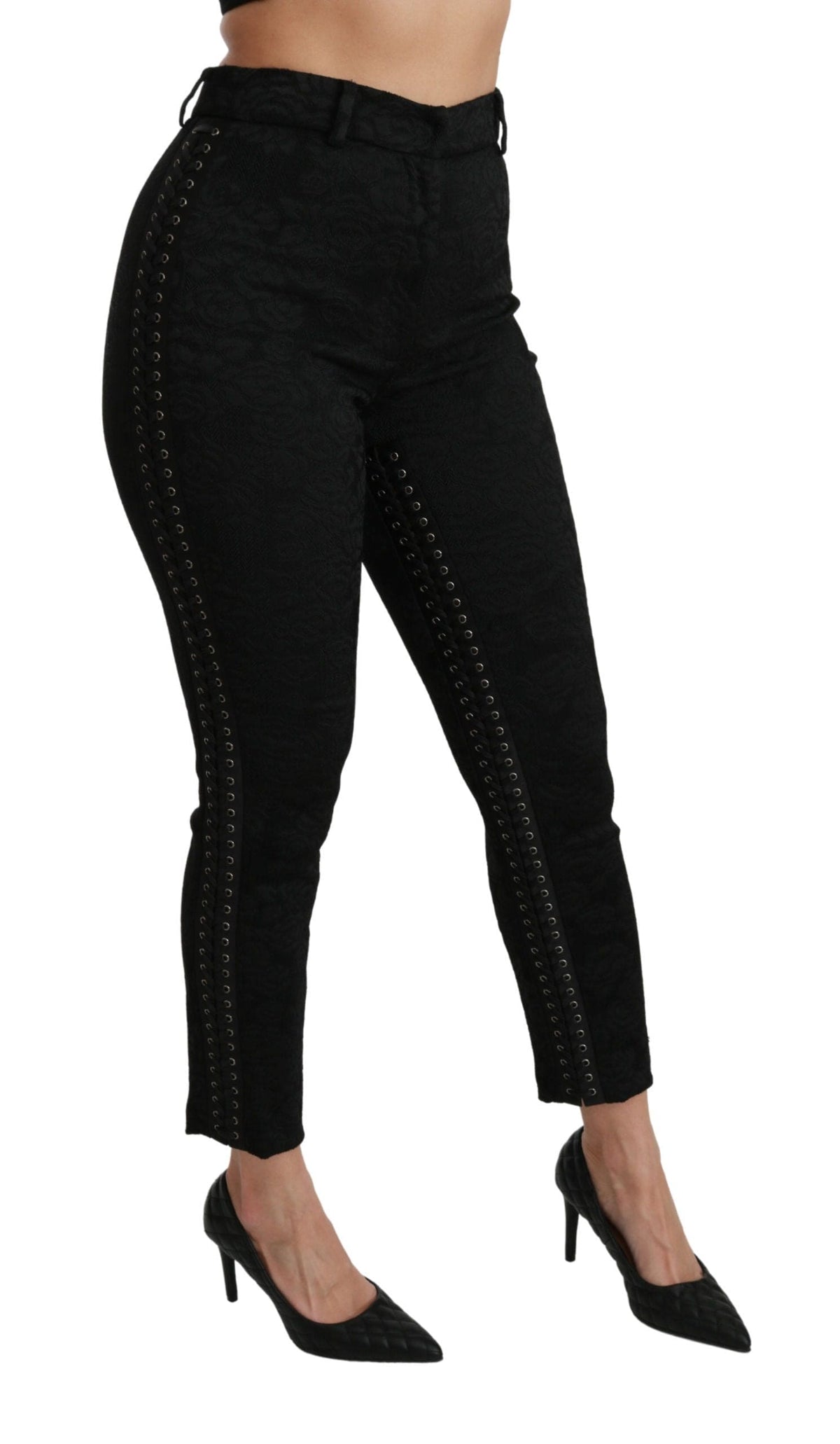 Pantalon skinny taille haute en brocart noir élégant Dolce &amp; Gabbana