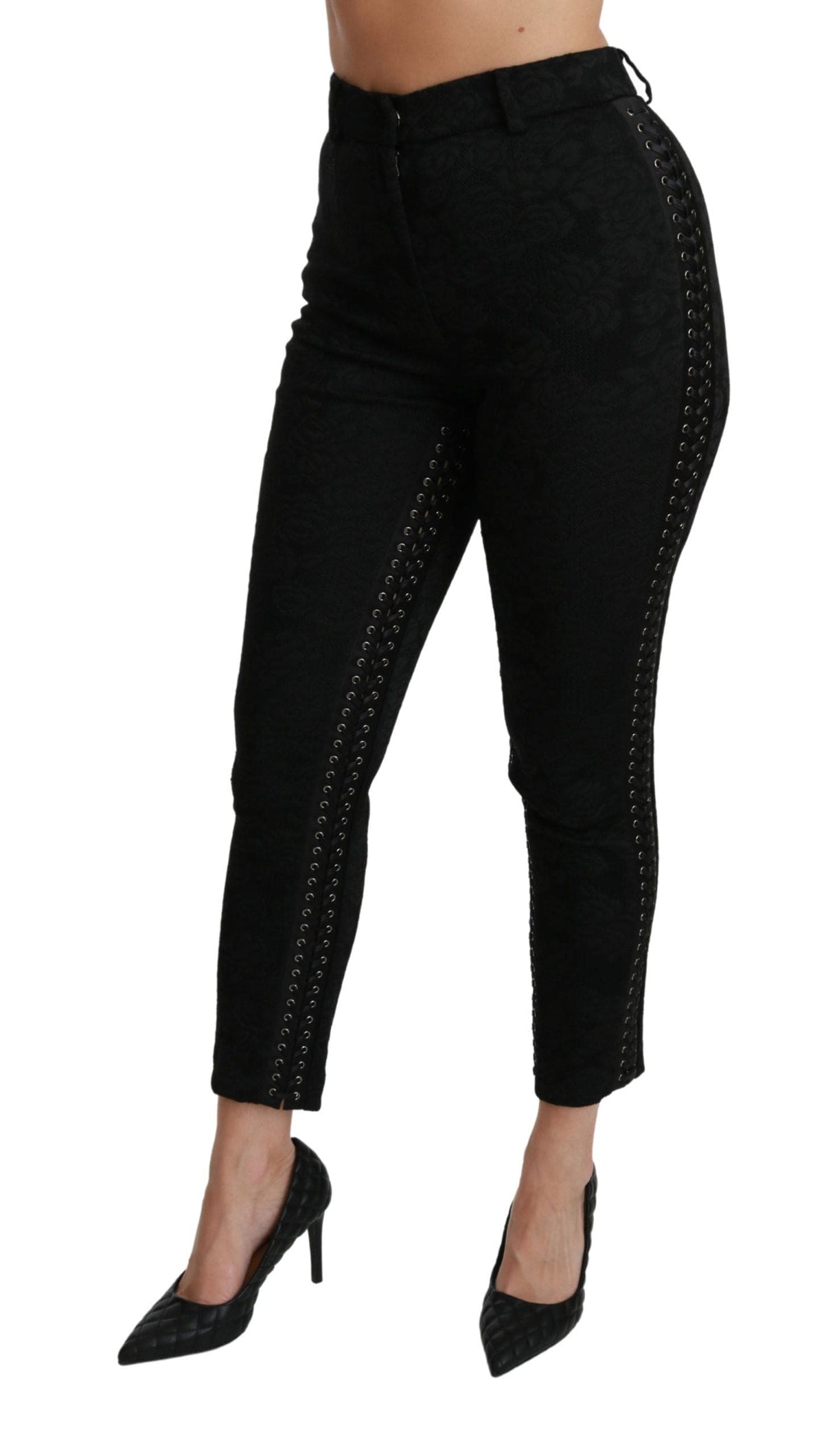 Pantalon skinny taille haute en brocart noir élégant Dolce &amp; Gabbana