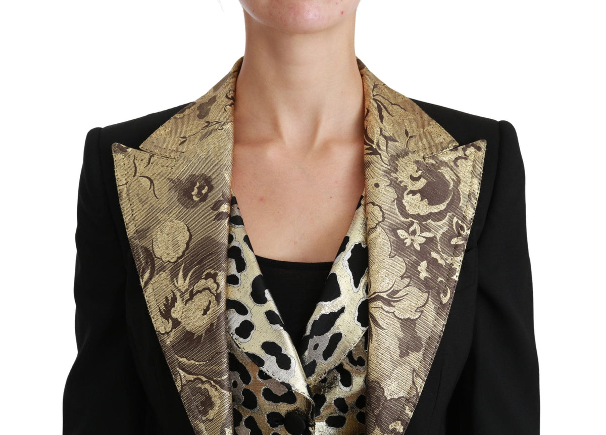 Conjunto de chaqueta y chaleco con estampado floral dorado y negro opulento de Dolce &amp; Gabbana