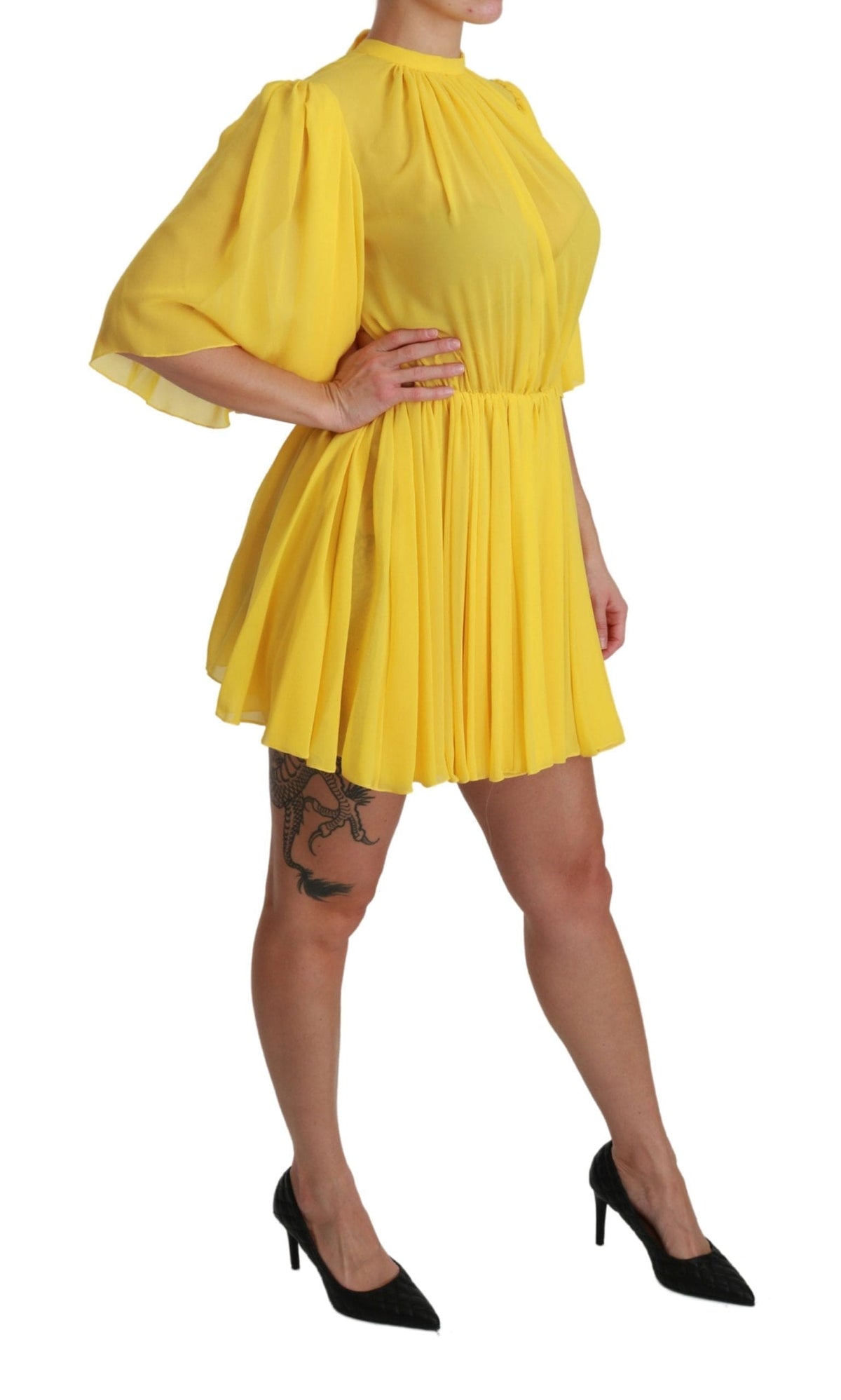 Robe courte plissée en soie coupe trapèze Dolce &amp; Gabbana en jaune soleil