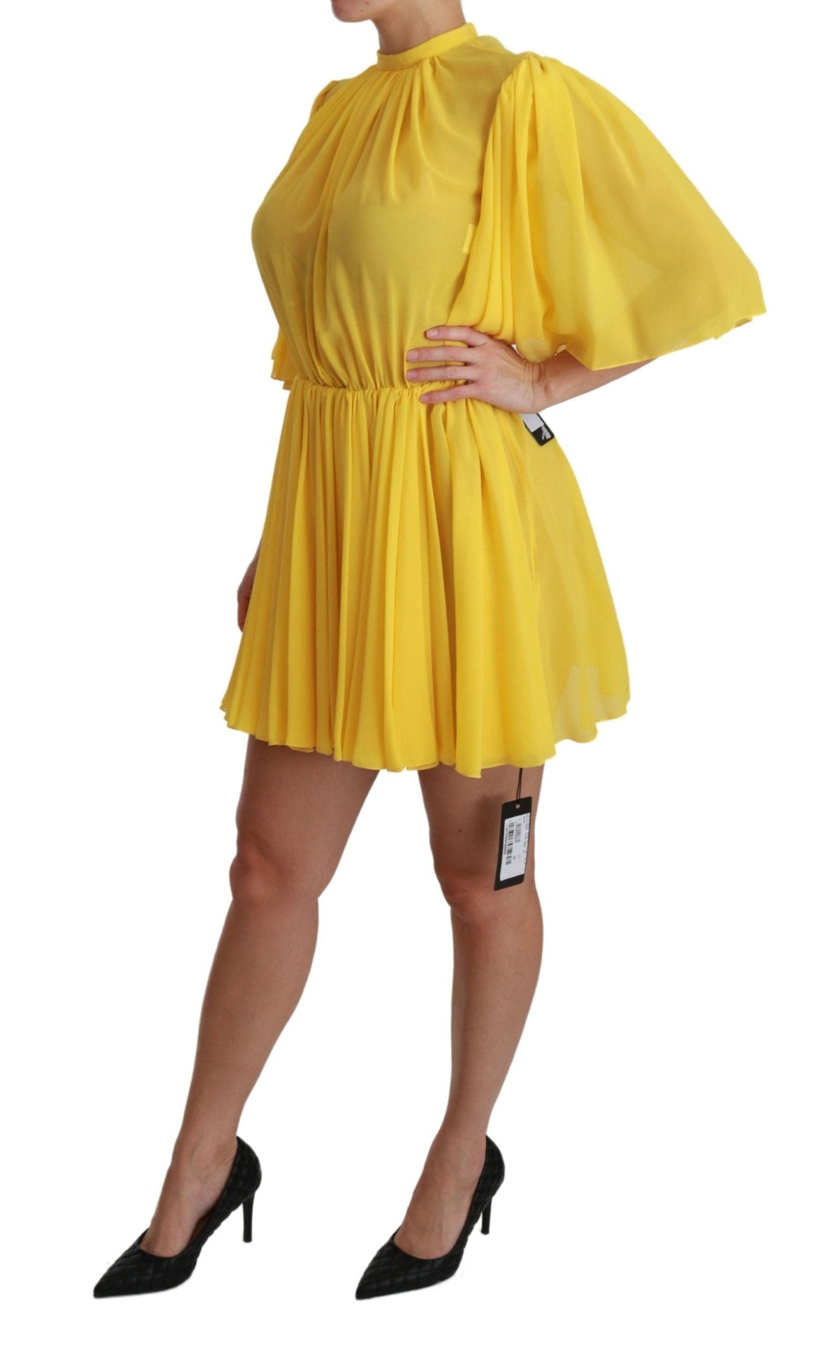 Robe courte plissée en soie coupe trapèze Dolce &amp; Gabbana en jaune soleil