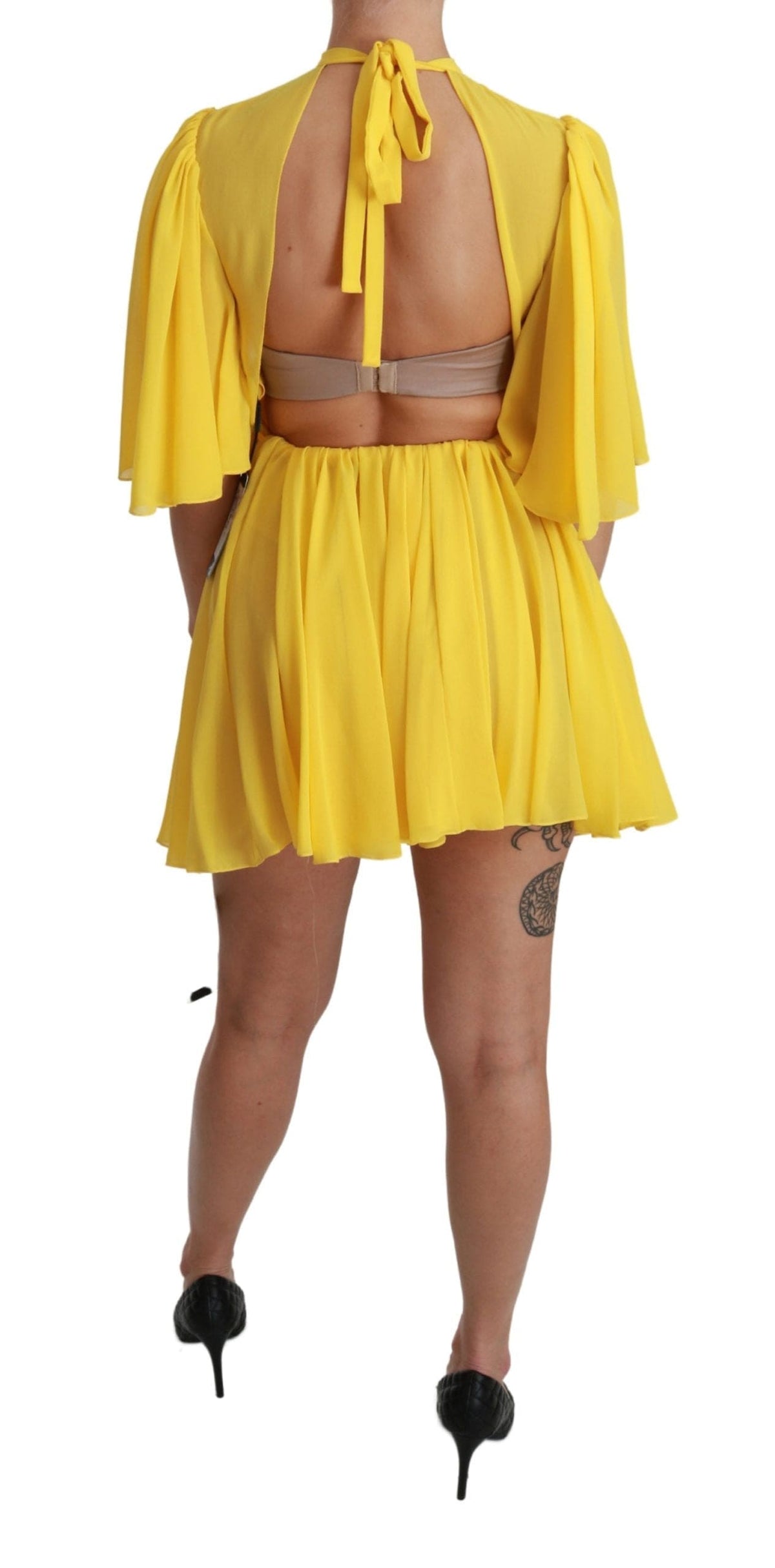 Robe courte plissée en soie coupe trapèze Dolce &amp; Gabbana en jaune soleil