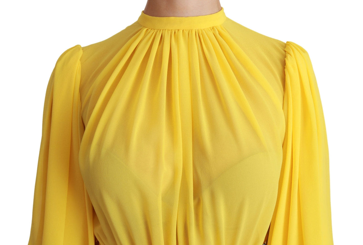 Vestido mini plisado de seda en forma de A de Dolce &amp; Gabbana en amarillo brillante