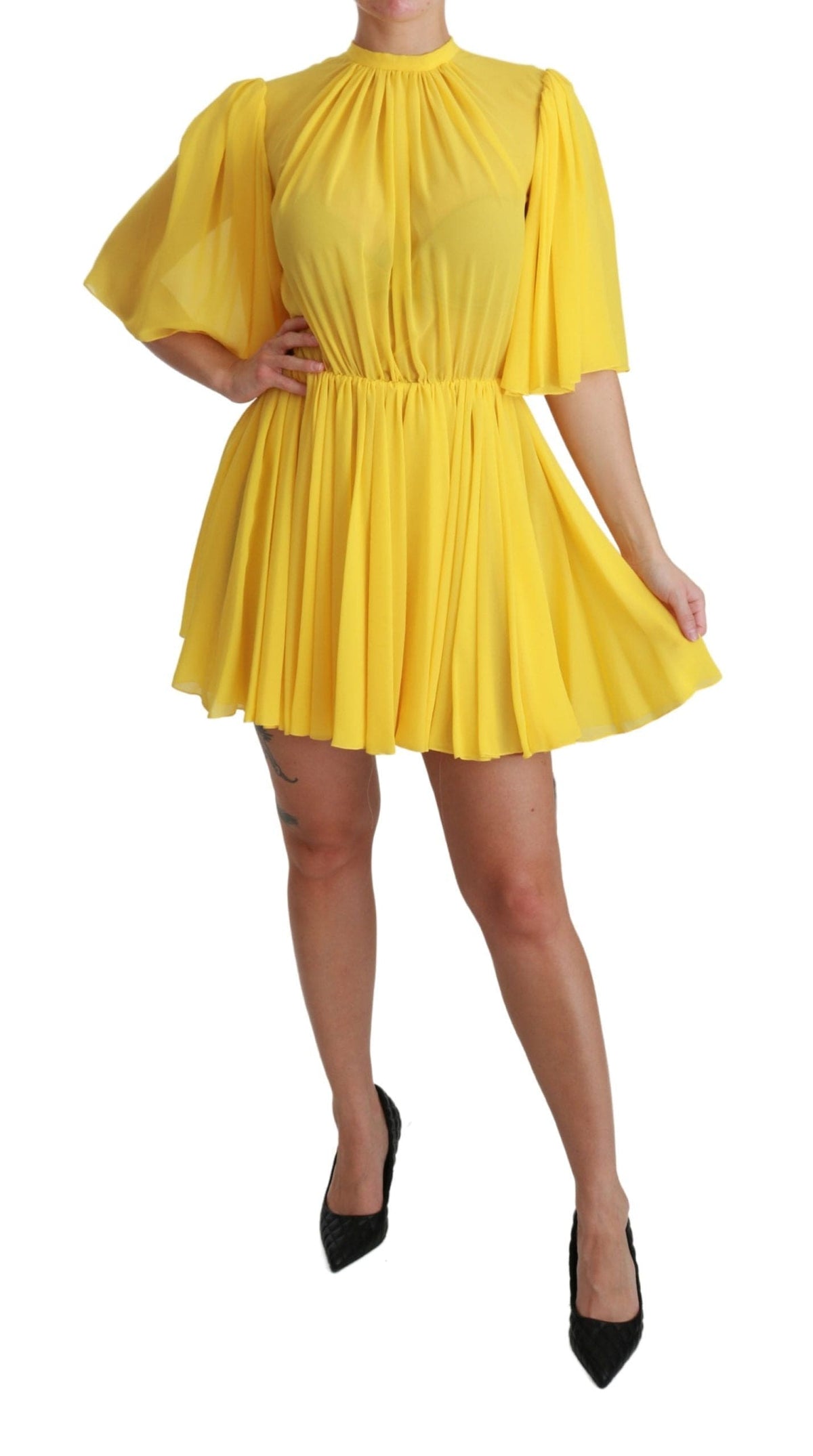 Robe courte plissée en soie coupe trapèze Dolce &amp; Gabbana en jaune soleil