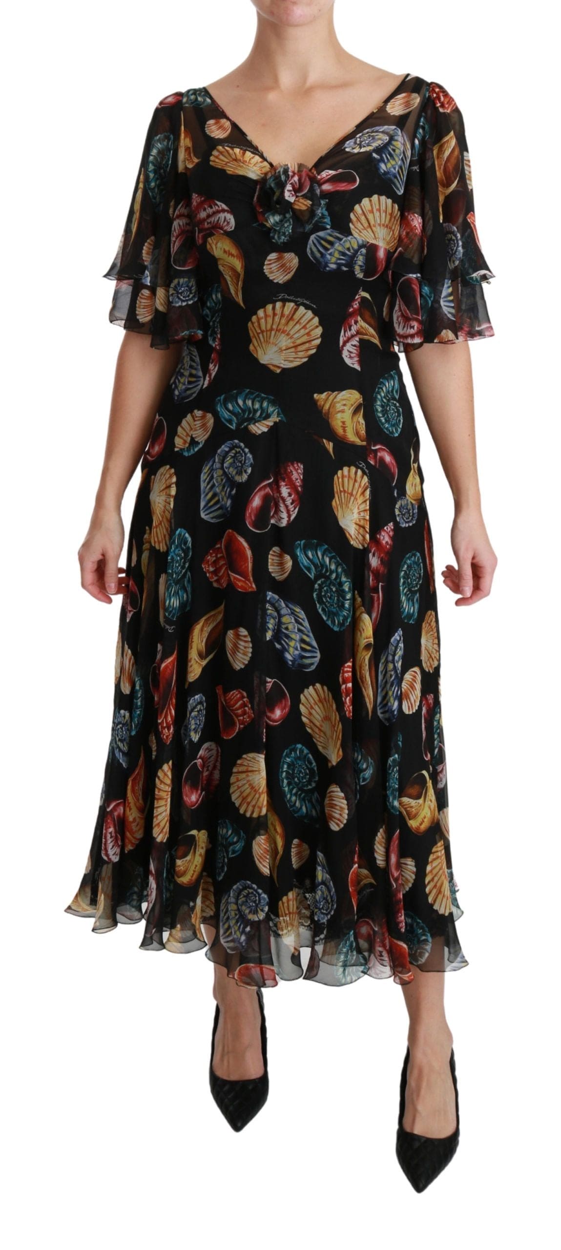 Vestido midi de seda con estampado elegante de conchas marinas de Dolce &amp; Gabbana