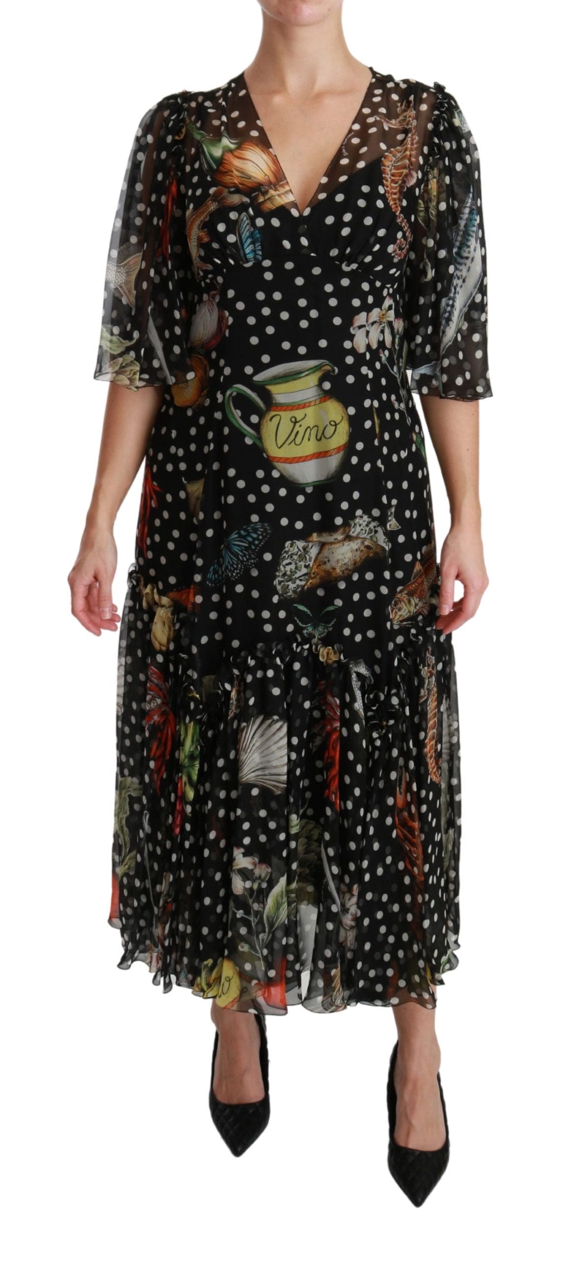 Robe longue trapèze plissée en soie élégante Dolce &amp; Gabbana