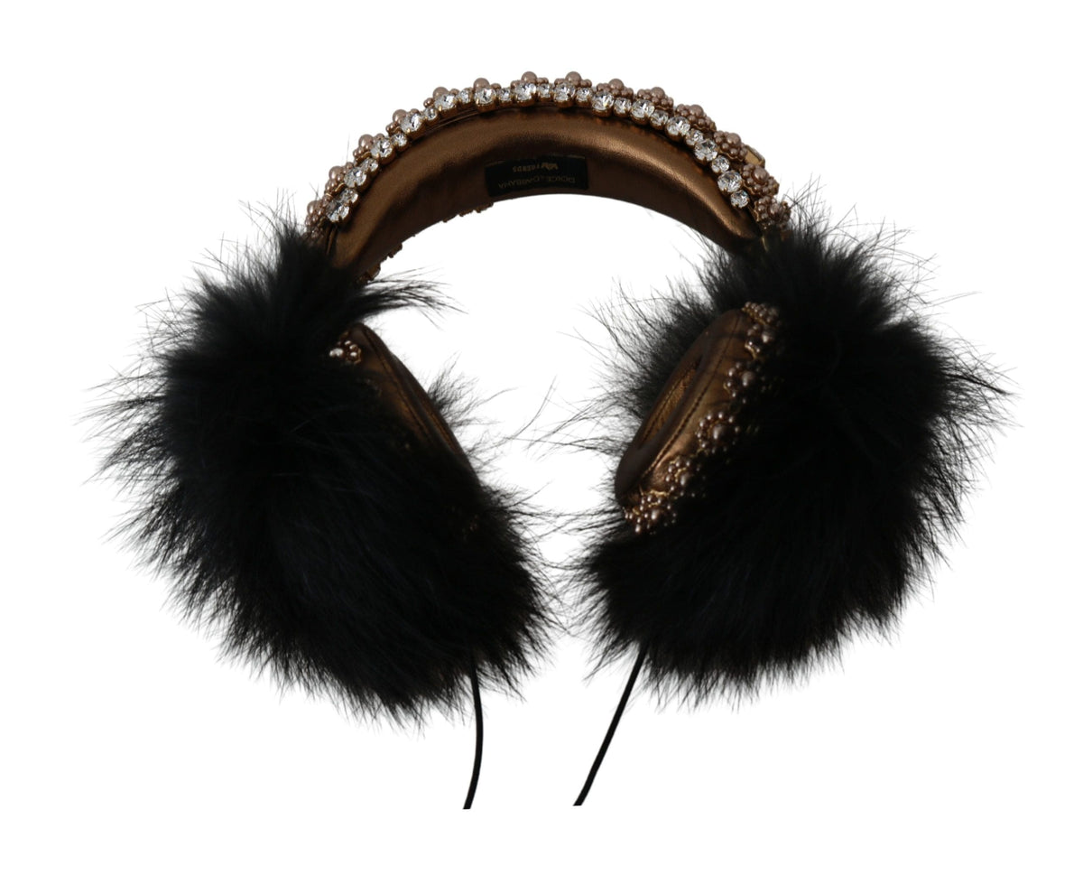 Auriculares Dolce &amp; Gabbana con adornos de cristales negros y dorados