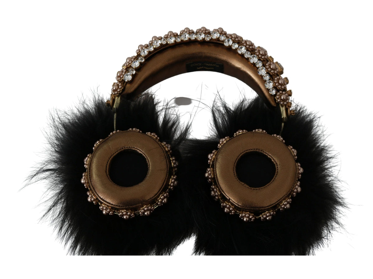 Auriculares Dolce &amp; Gabbana con adornos de cristales negros y dorados