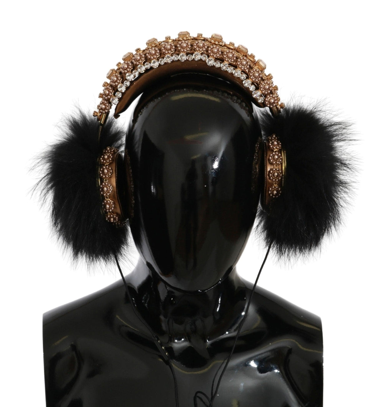 Auriculares Dolce &amp; Gabbana con adornos de cristales negros y dorados