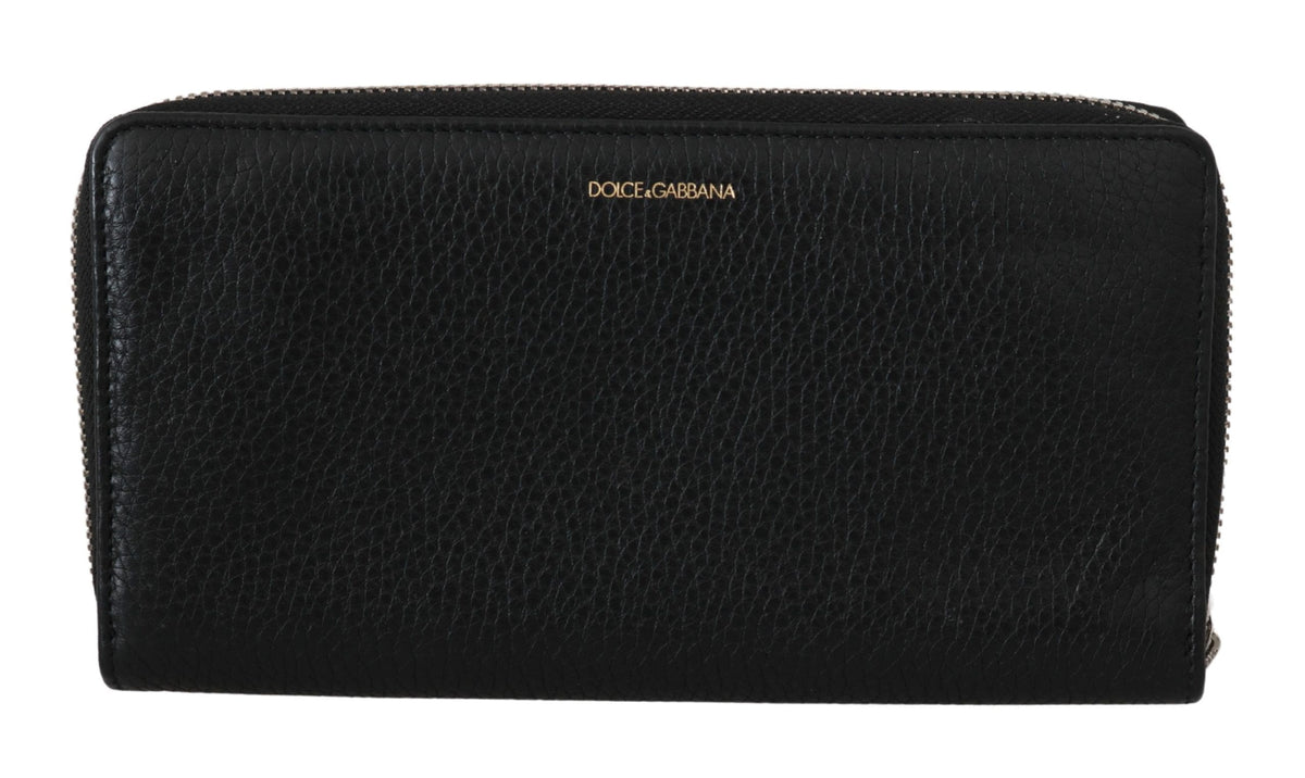 Elegante cartera continental con cremallera de cuero negro de Dolce &amp; Gabbana