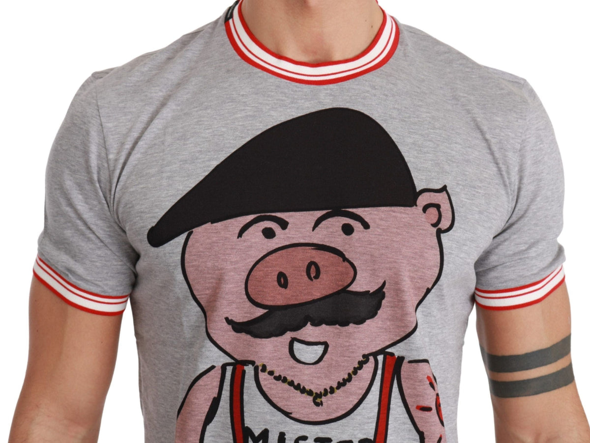 T-shirt en coton gris chic Dolce &amp; Gabbana avec motif Année du Cochon