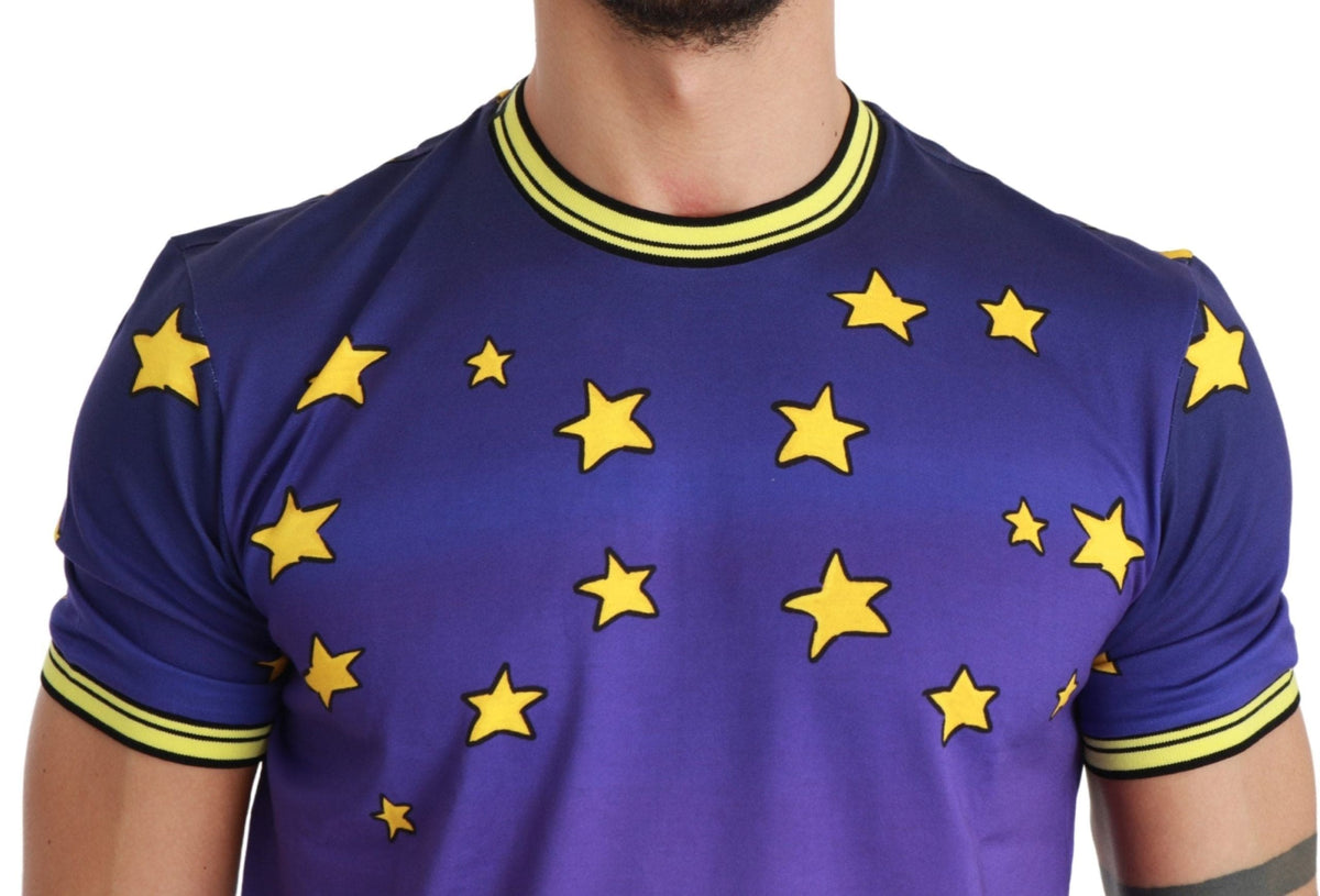 Dolce & Gabbana Purple Cotton Round Neck T-Shirt with Pig Motif