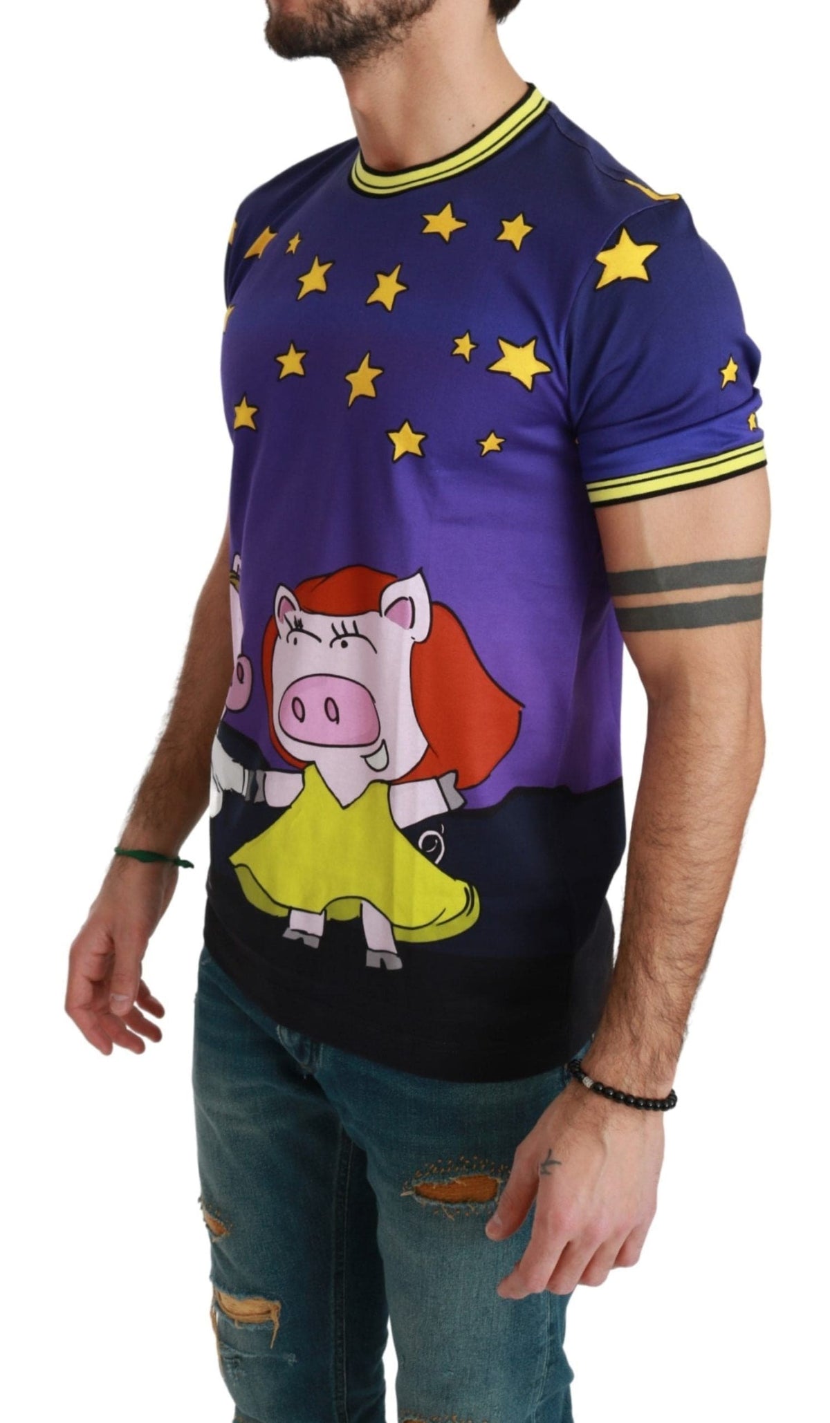 T-shirt col rond en coton violet Dolce &amp; Gabbana avec motif cochon