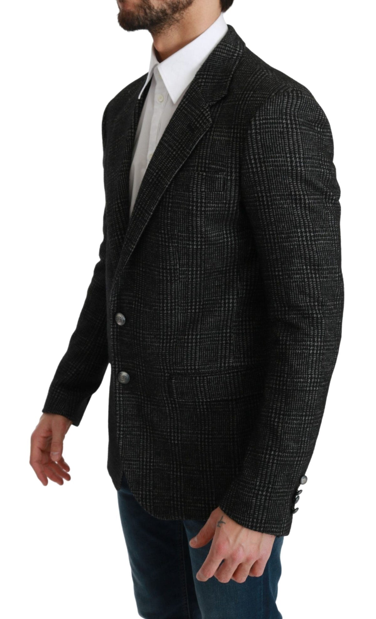 Blazer slim élégant à carreaux gris Dolce &amp; Gabbana