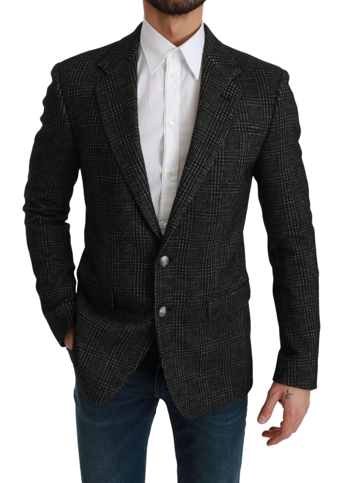 Blazer slim élégant à carreaux gris Dolce &amp; Gabbana