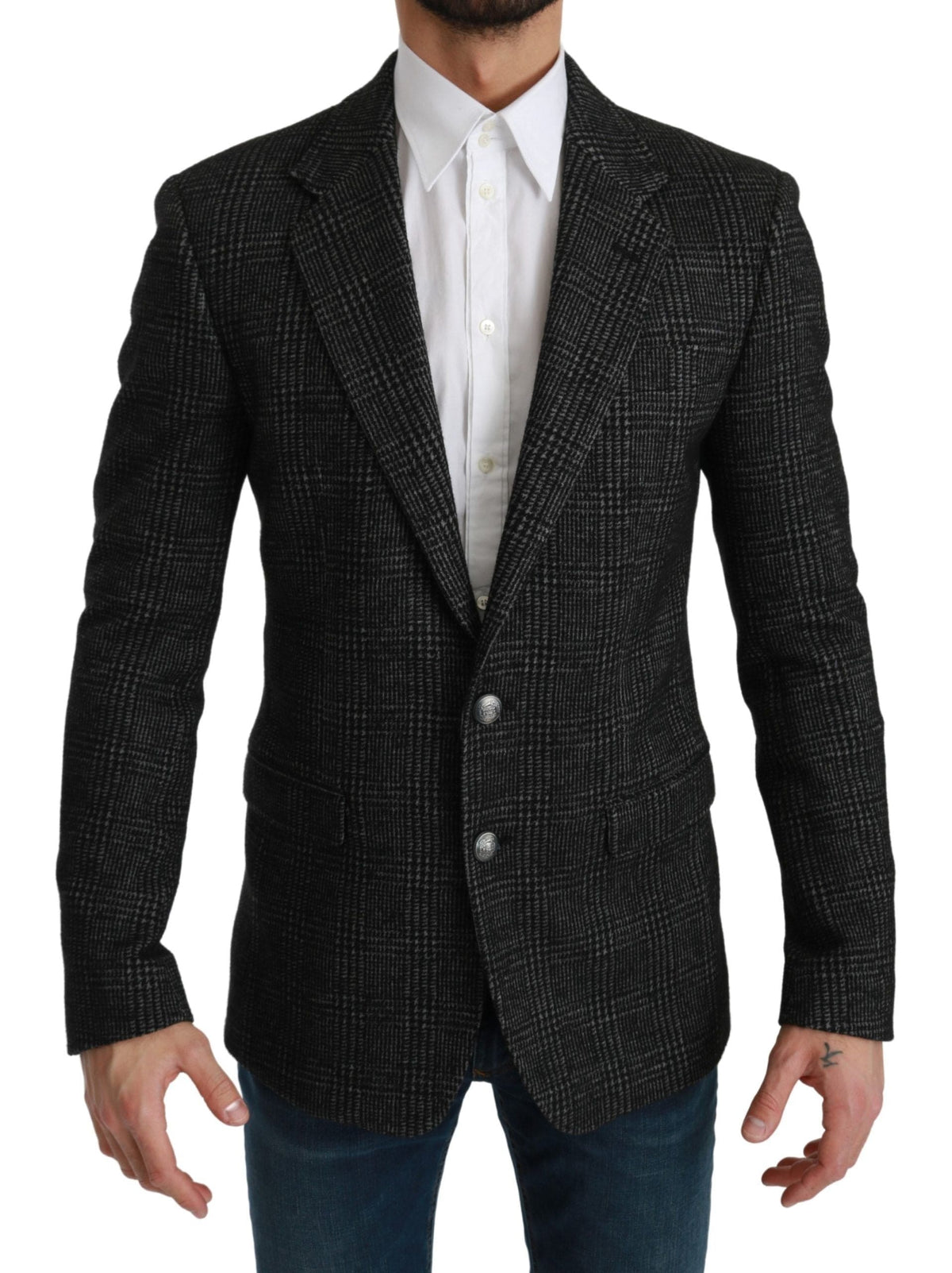 Blazer slim élégant à carreaux gris Dolce &amp; Gabbana