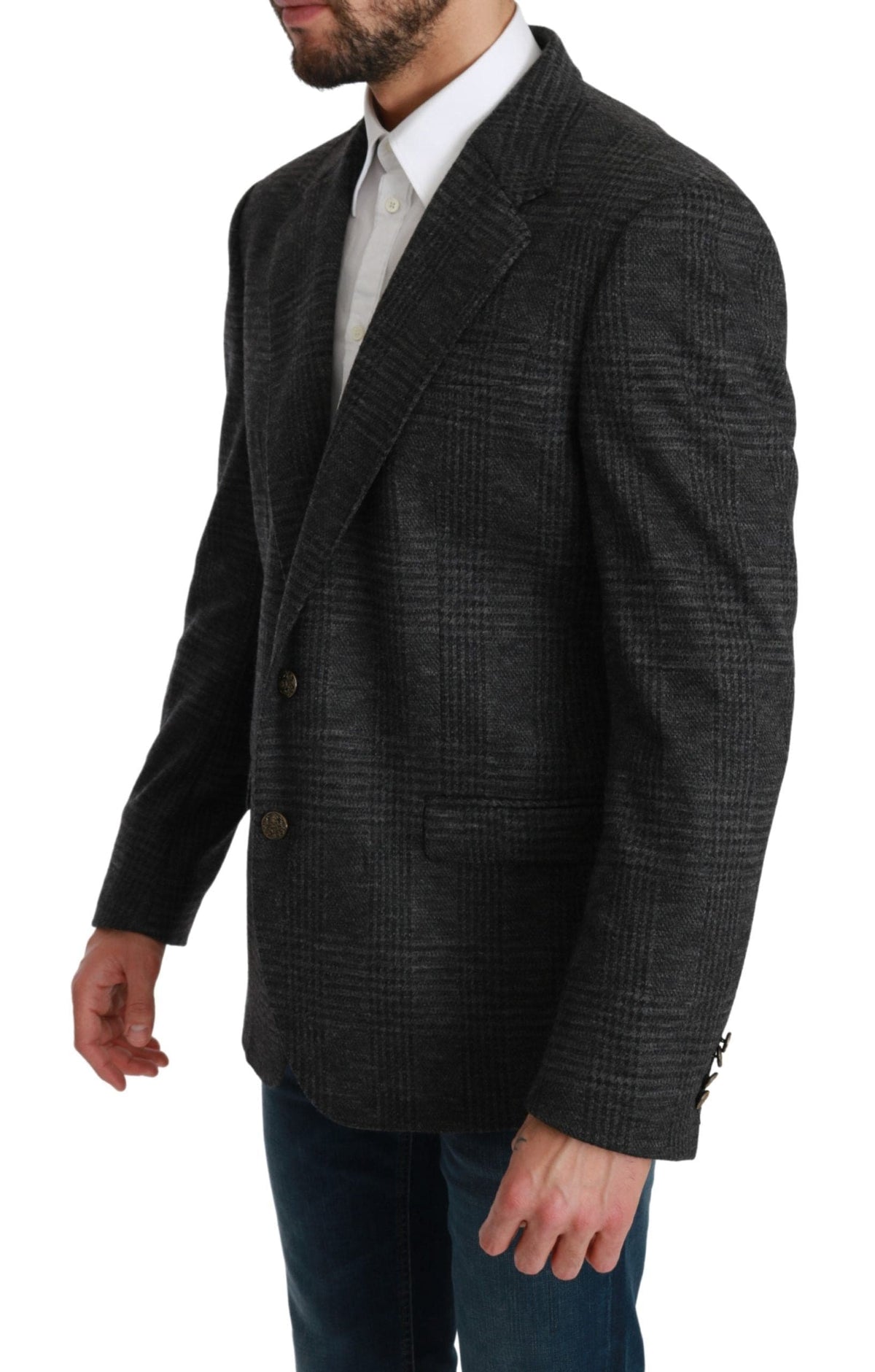 Blazer élégant en laine vierge à carreaux gris Dolce &amp; Gabbana