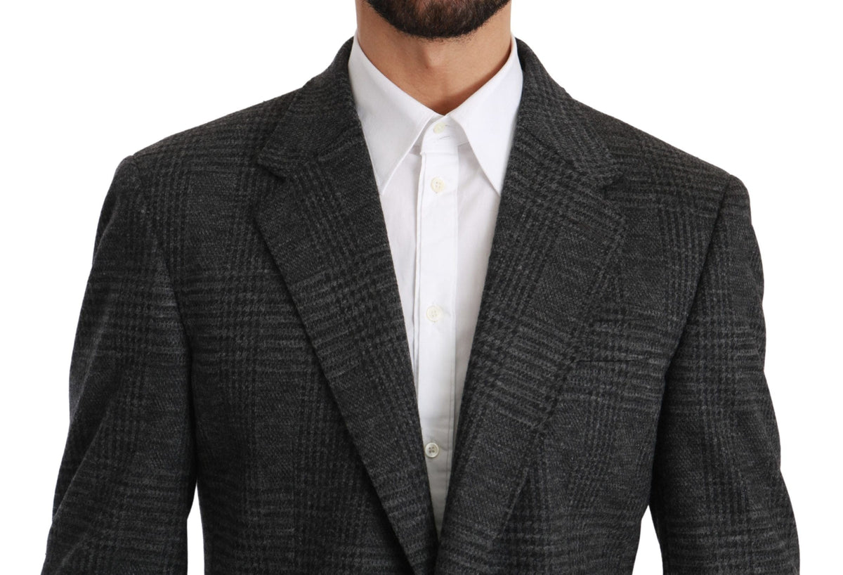 Blazer élégant en laine vierge à carreaux gris Dolce &amp; Gabbana