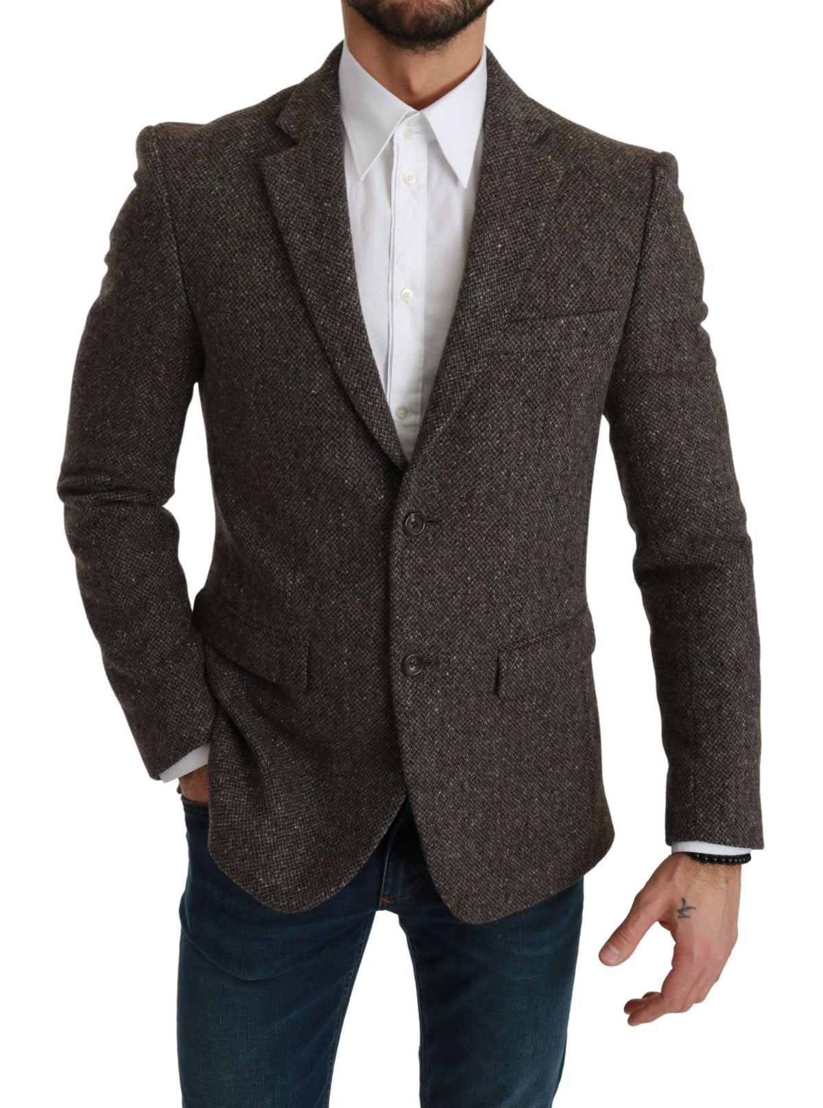 Blazer élégant en laine mélangée marron coupe slim Dolce &amp; Gabbana