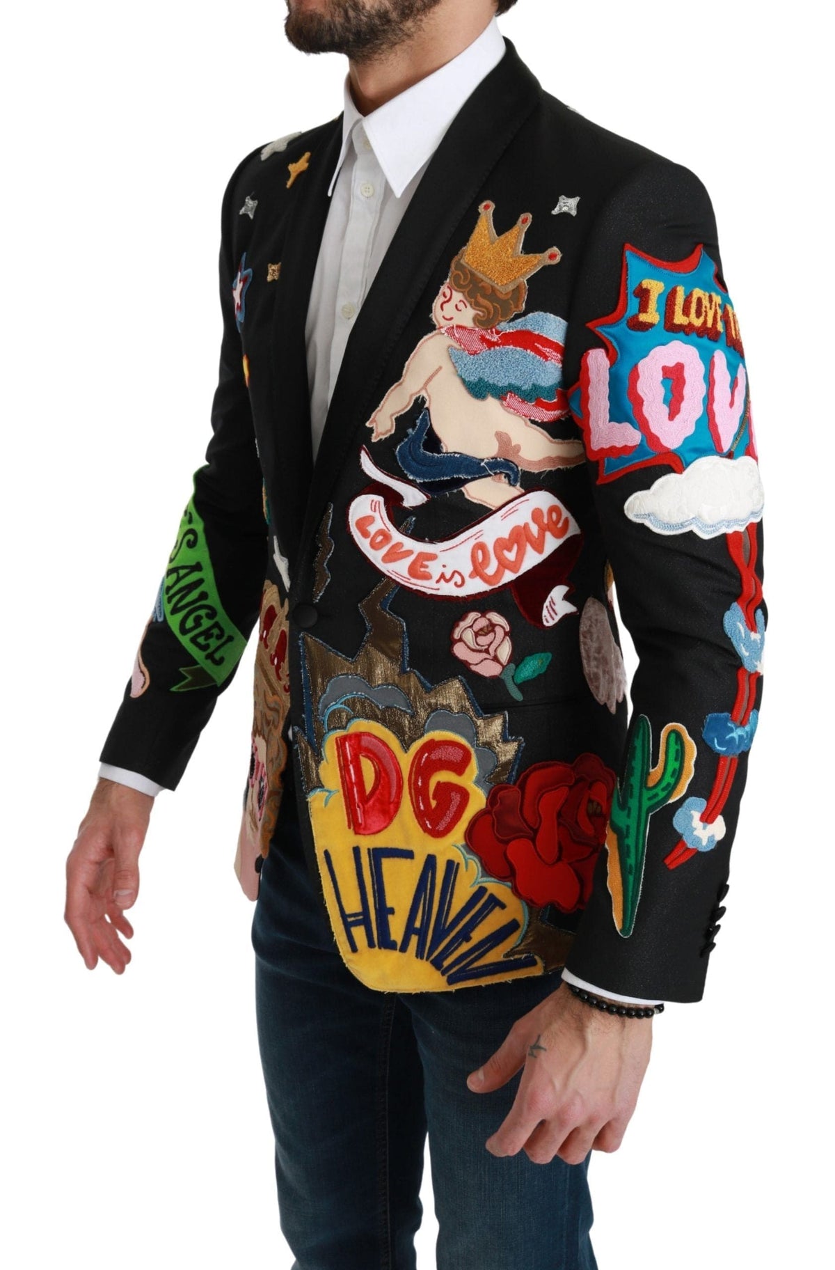 Blazer slim noir à motifs multicolores chic de Dolce &amp; Gabbana