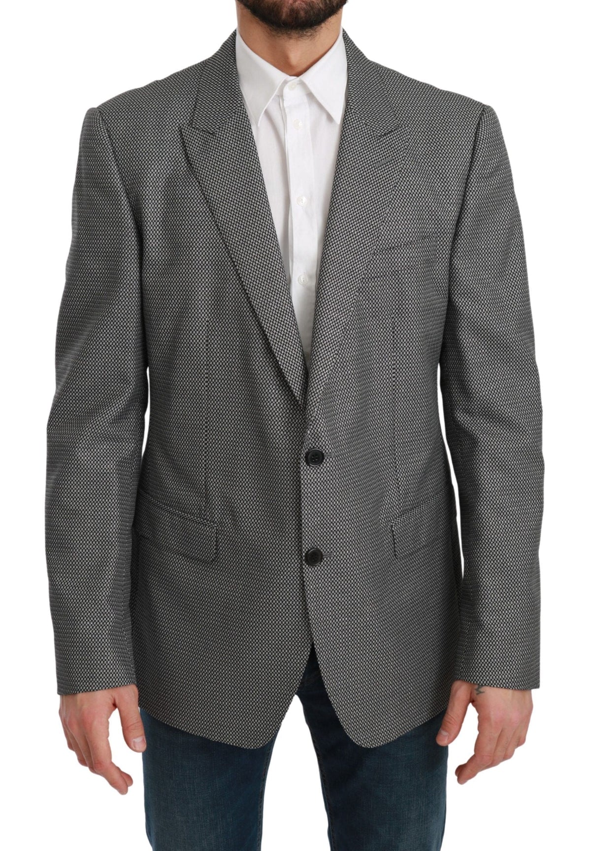 Blazer elegante de corte entallado con estampado de fantasía en gris de Dolce &amp; Gabbana