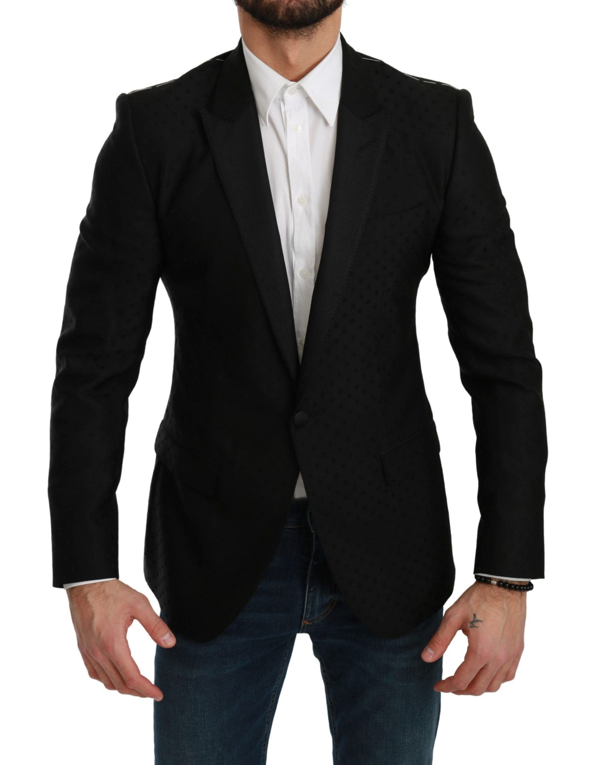 Blazer élégant en laine mélangée à pois noirs Dolce &amp; Gabbana