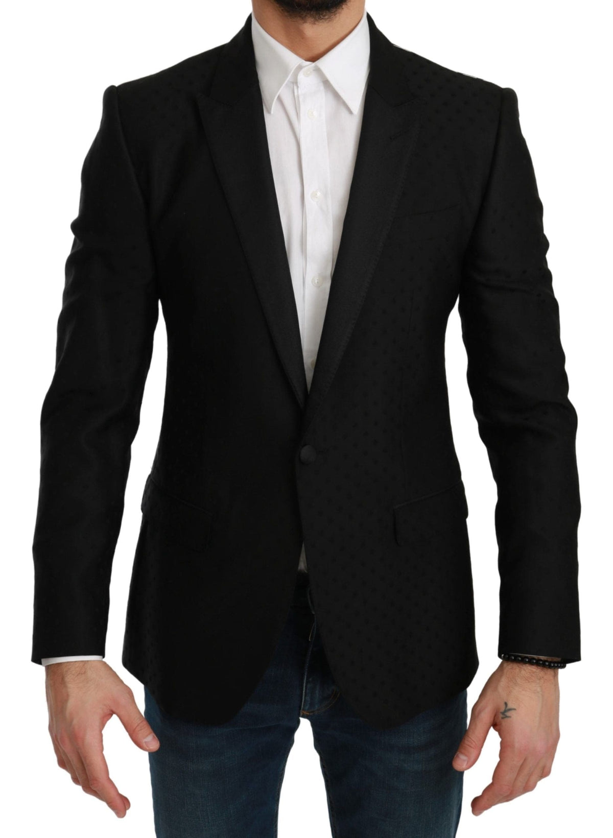 Blazer élégant en laine mélangée à pois noirs Dolce &amp; Gabbana