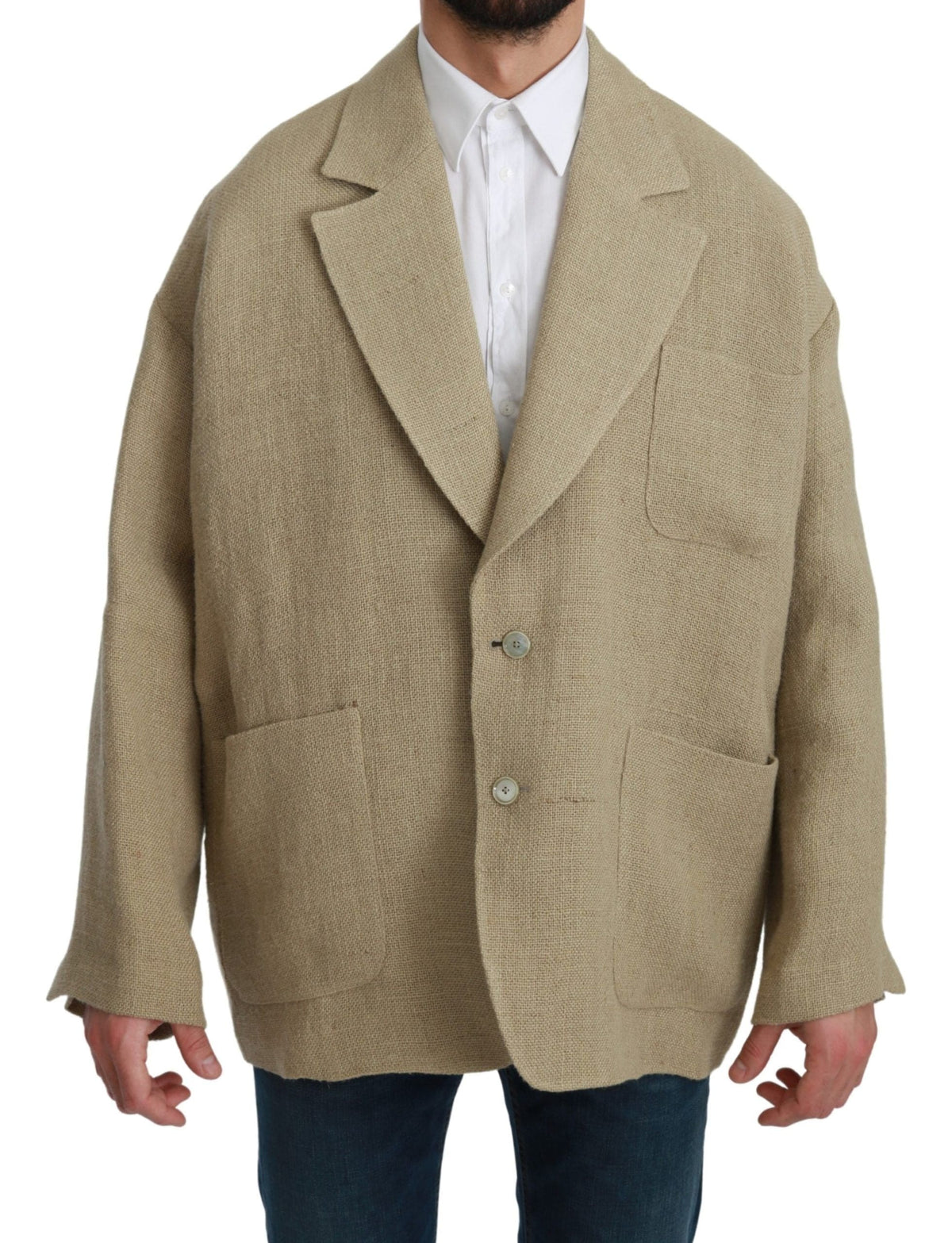 Blazer de botonadura sencilla en yute beige elegante de Dolce &amp; Gabbana