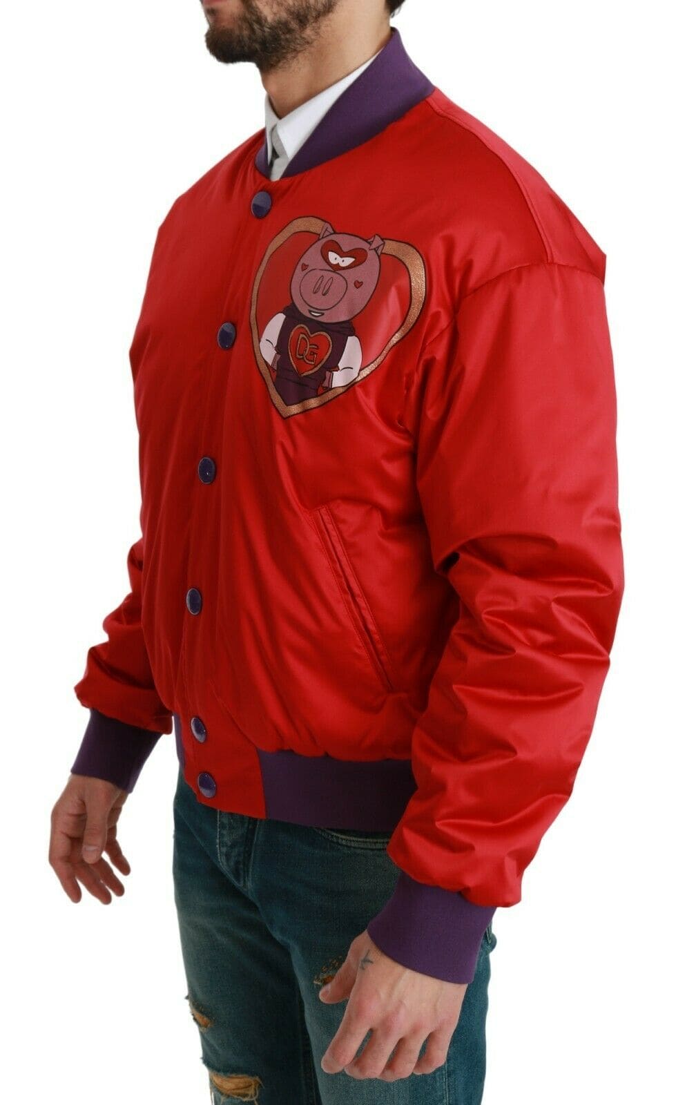 Blouson aviateur rouge vif Dolce &amp; Gabbana à motif multicolore